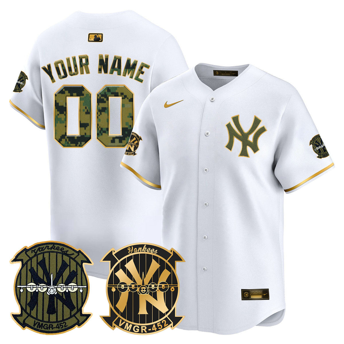 Men New York Yankees Woodland USMC Alternate Vapor Premier Limited Custom White Gold Jersey - All Stitched