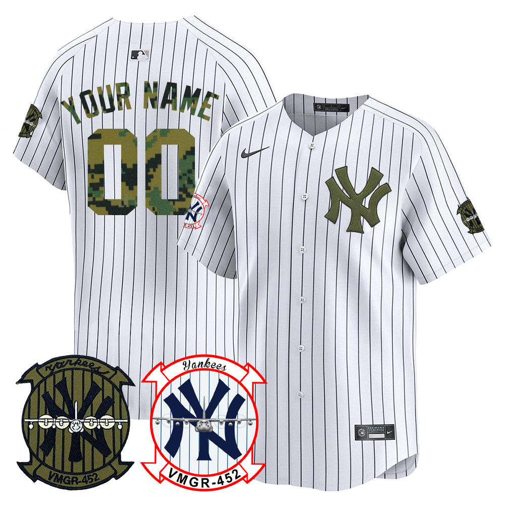 Men New York Yankees Woodland USMC Alternate Vapor Premier Limited Custom White Jersey - All Stitched