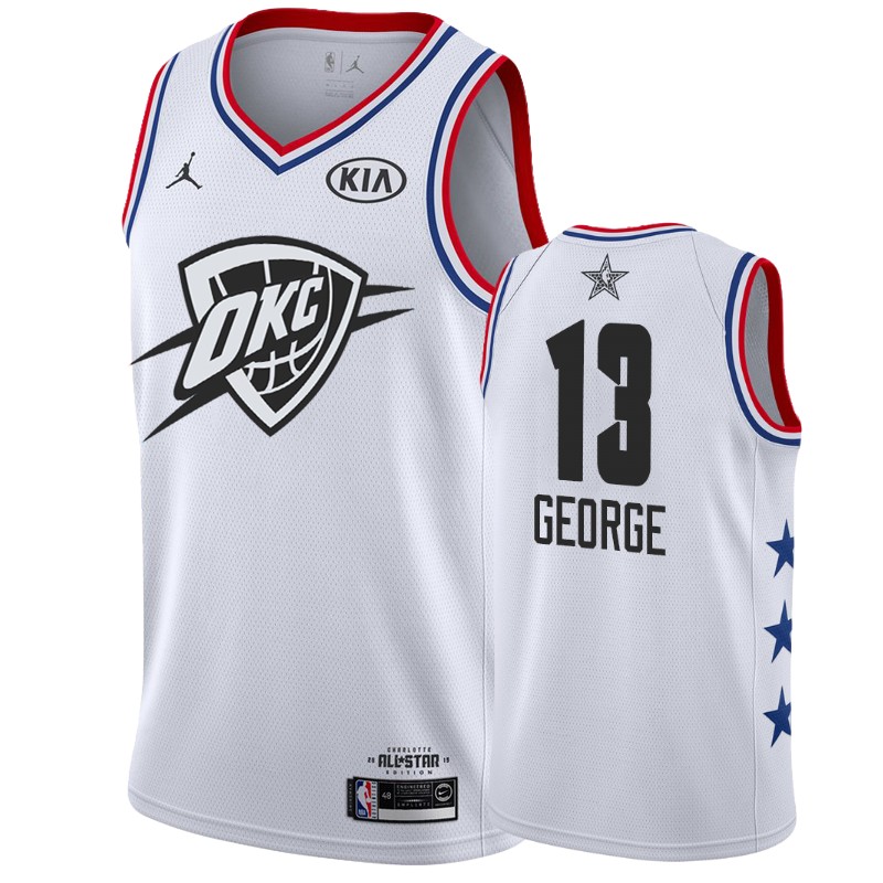 Men Oklahoma City Thunder #13 Paul George 2019 All-Star Game Finished Jersey - White