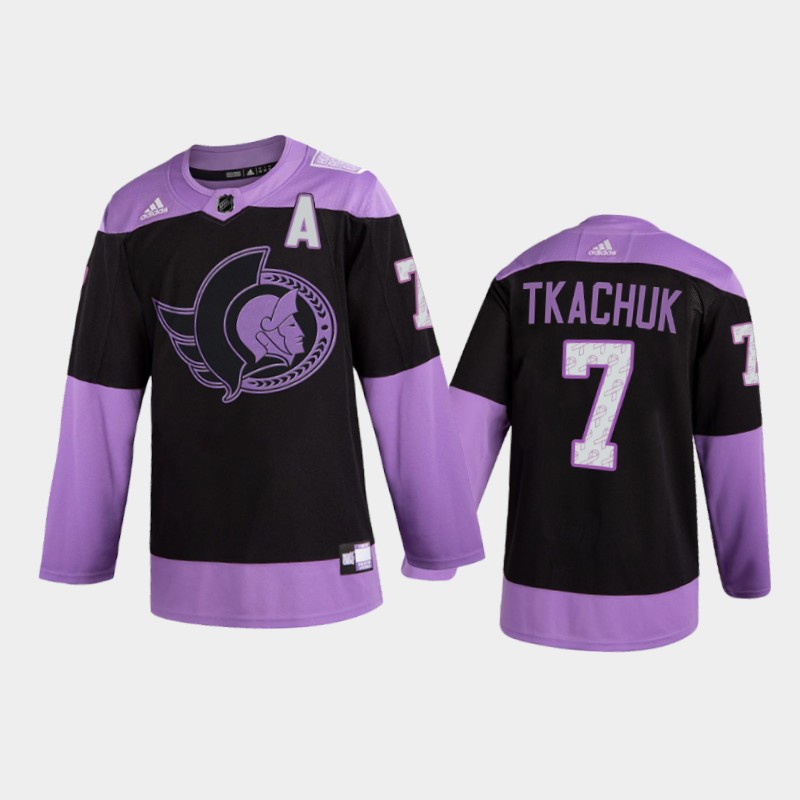 Men Ottawa Senators Brady Tkachuk #7 2021  Fights Cancer Night Purple Jersey