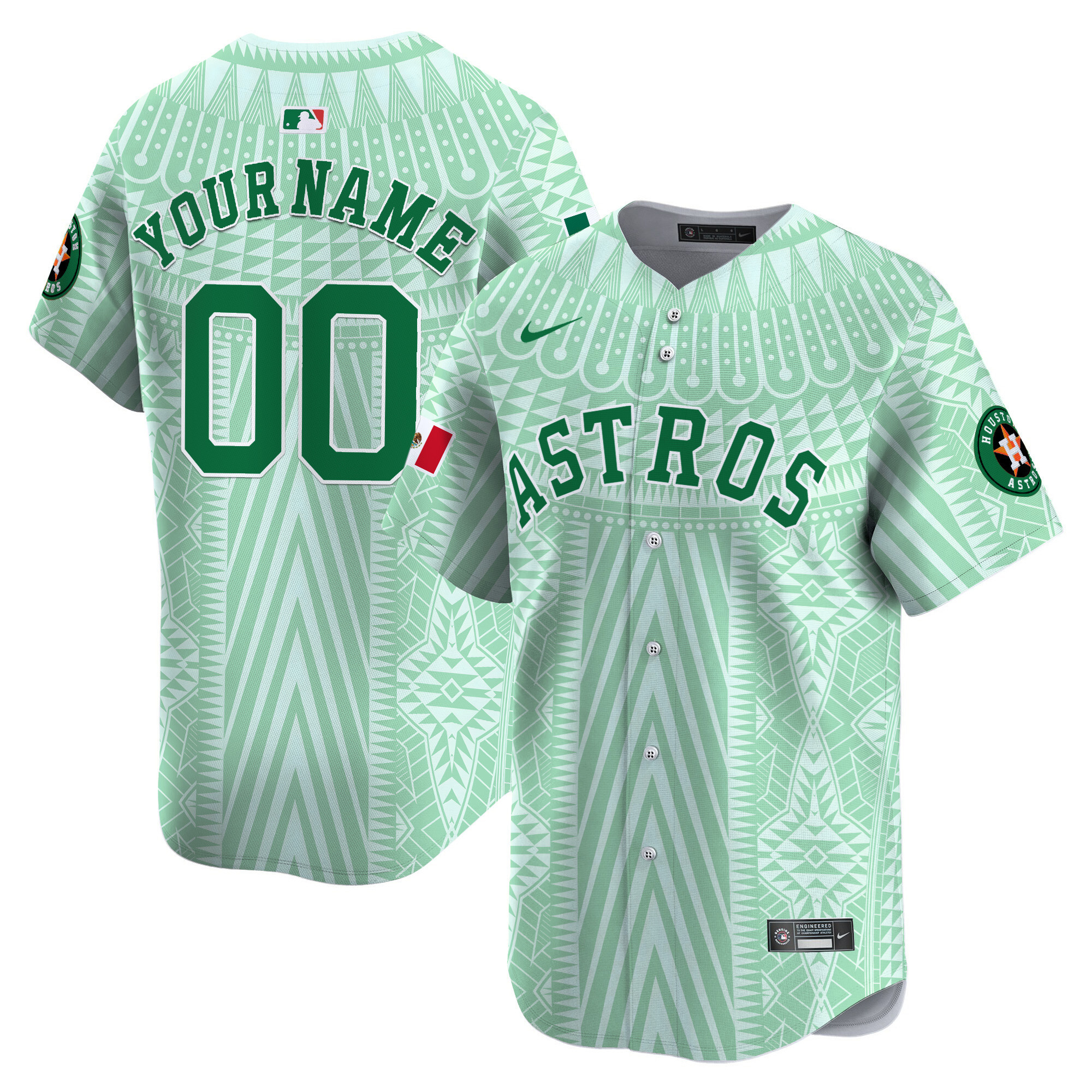Men Pale Green Houston Astros Mexico Aztec Pattern Vapor Premier Limited Custom Jersey - Printed