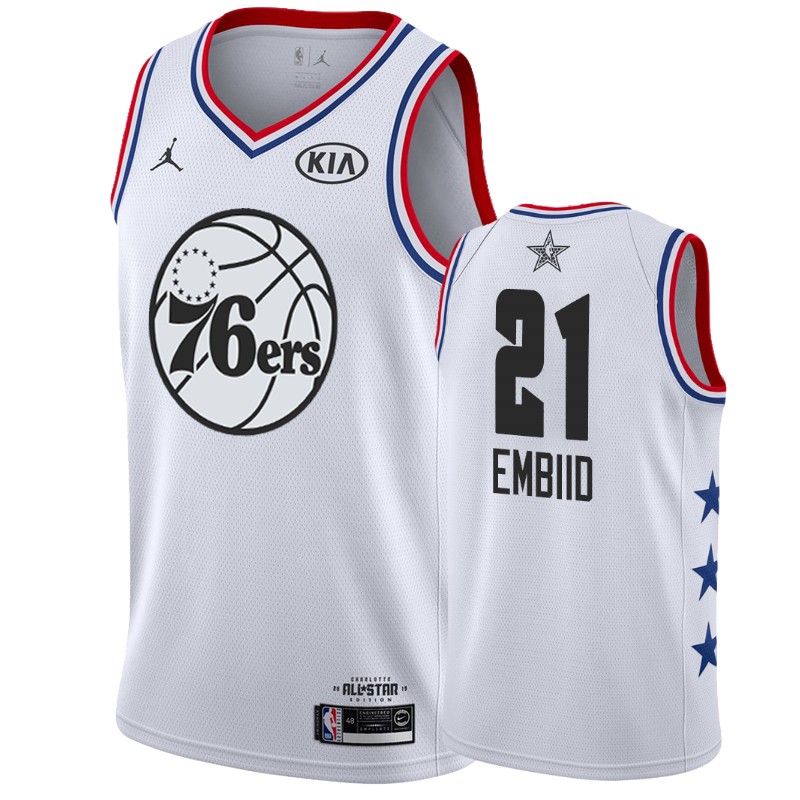 Men Philadelphia 76ers #21 Joel Embiid 2019 All-Star Game Finished Jersey - White