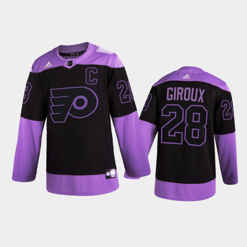 Men Philadelphia Flyers Claude Giroux #28 2021 Fights Cancer Night Purple Jersey
