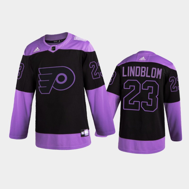 Men Philadelphia Flyers Oskar Lindblom #23 2021 Fights Cancer Night Purple Jersey