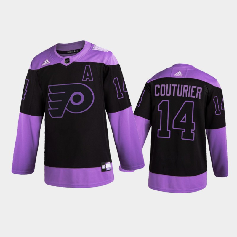 Men Philadelphia Flyers Sean Couturier #14 2021  Fights Cancer Night Purple Jersey