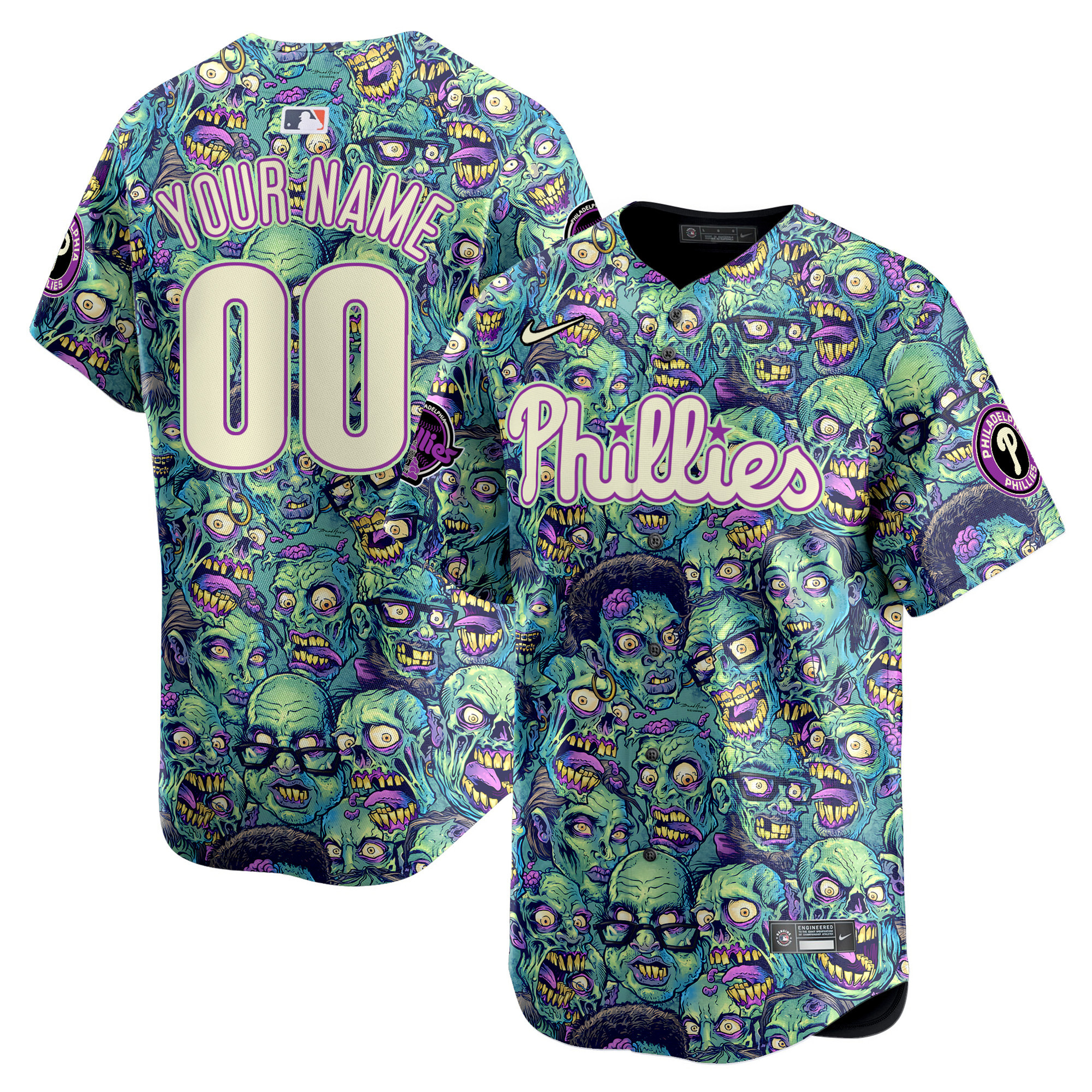 Men Philadelphia Phillies Halloween Zombie Horror Vapor Premier Limited Custom Jersey - Printed