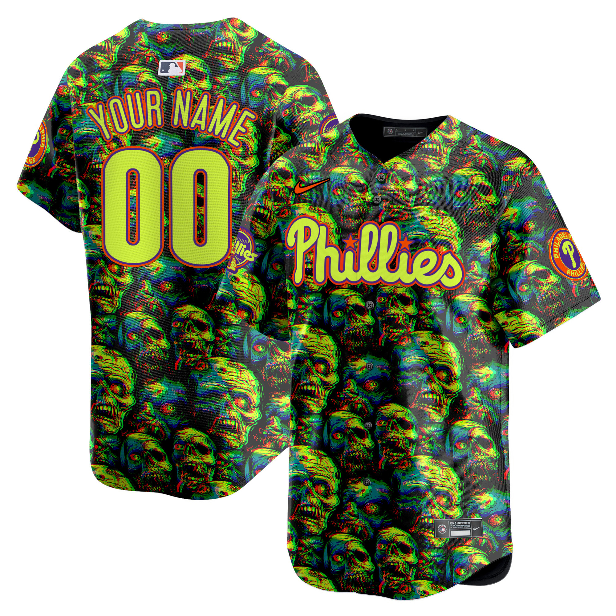 Men Philadelphia Phillies Halloween Zombie Horror Vapor Premier Limited Custom Jersey V1 - Printed