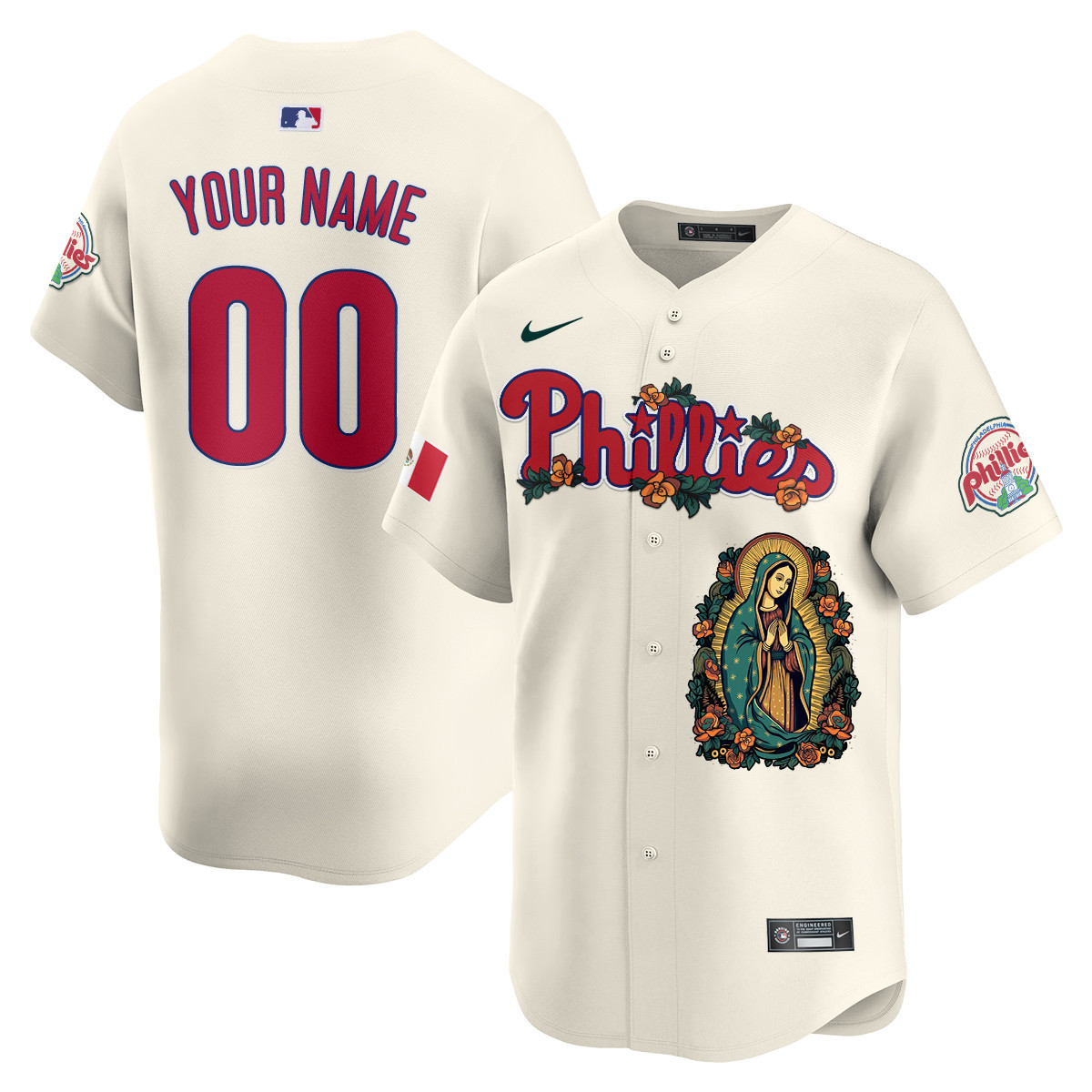 Men Philadelphia Phillies Mexico Guadalupe Vapor Premier Limited Custom Cream Jersey - Printed