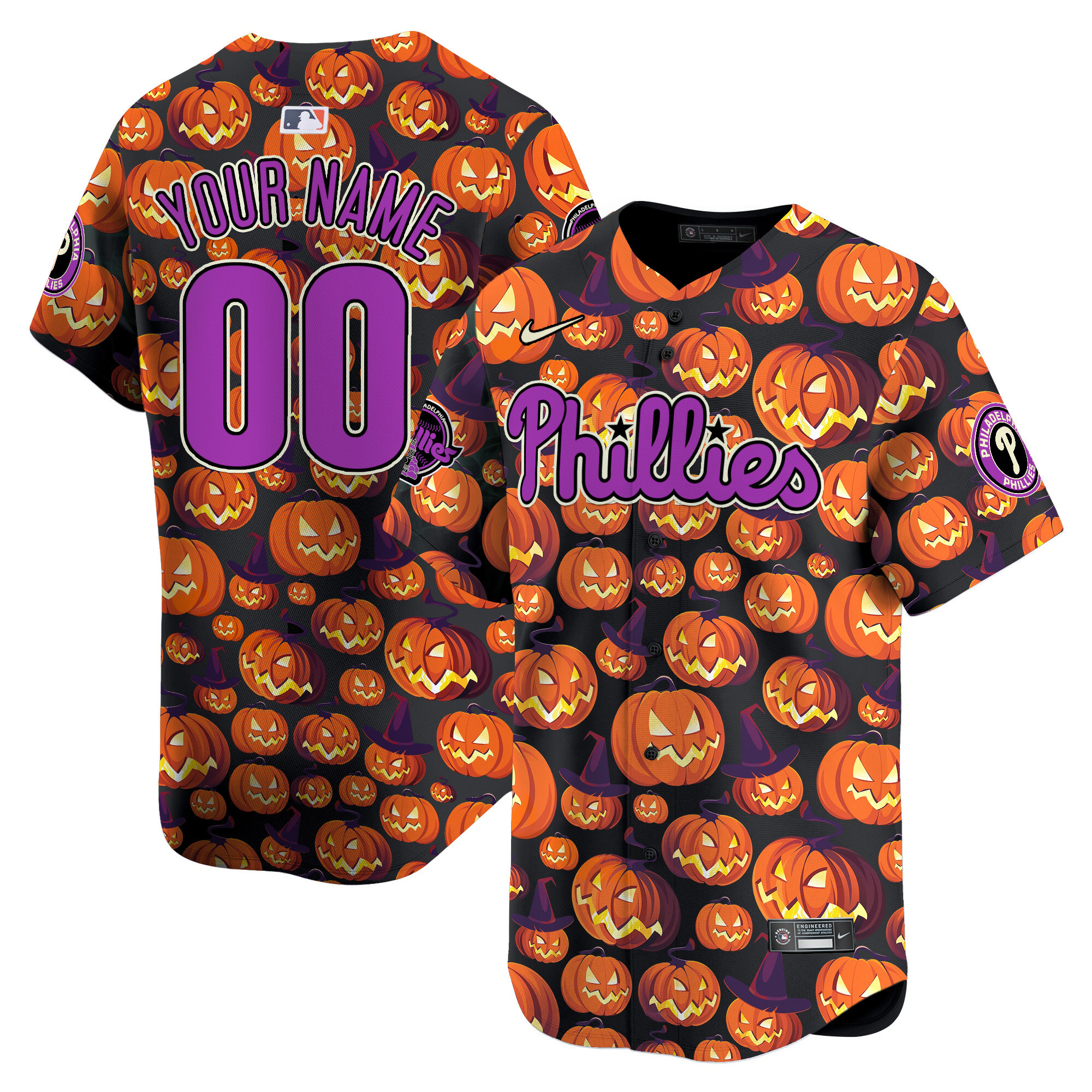 Men Philadelphia Phillies Pumpkin Halloween Vapor Premier Limited Custom Jersey - Printed