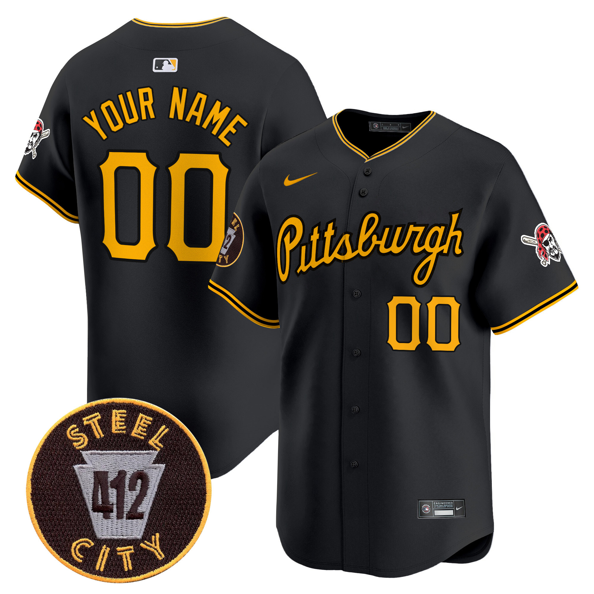 Men Pittsburgh Pirates 412 Patch Vapor Premier Limited Custom Black Jersey V4 - All Stitched