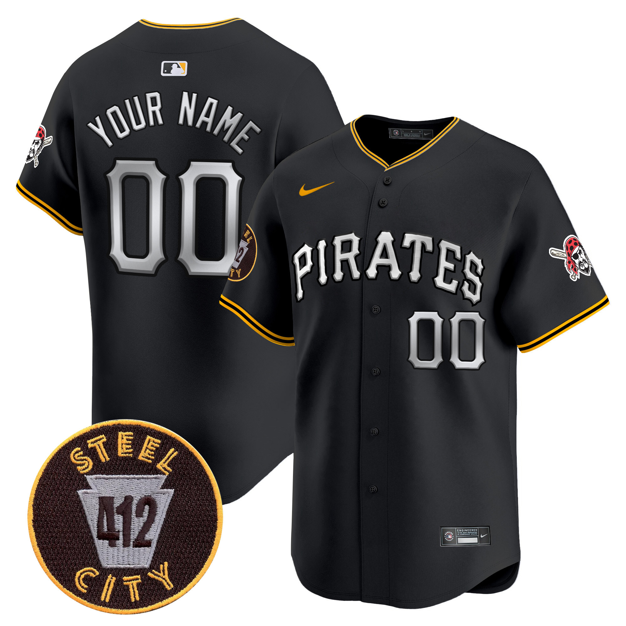 Men Pittsburgh Pirates 412 Patch Vapor Premier Limited Custom Black Jersey V6 - All Stitched