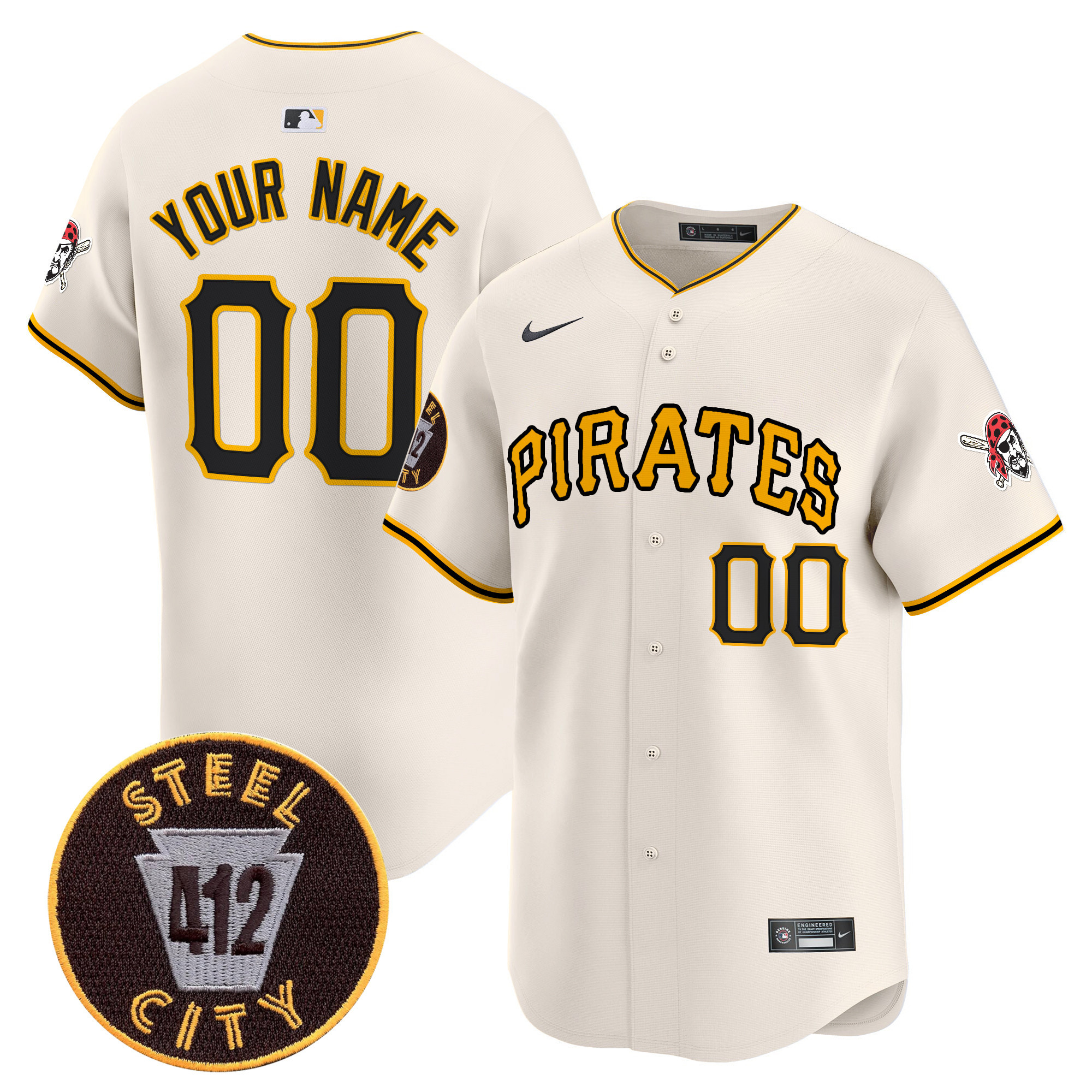 Men Pittsburgh Pirates 412 Patch Vapor Premier Limited Custom Cream Jersey V3 - All Stitched