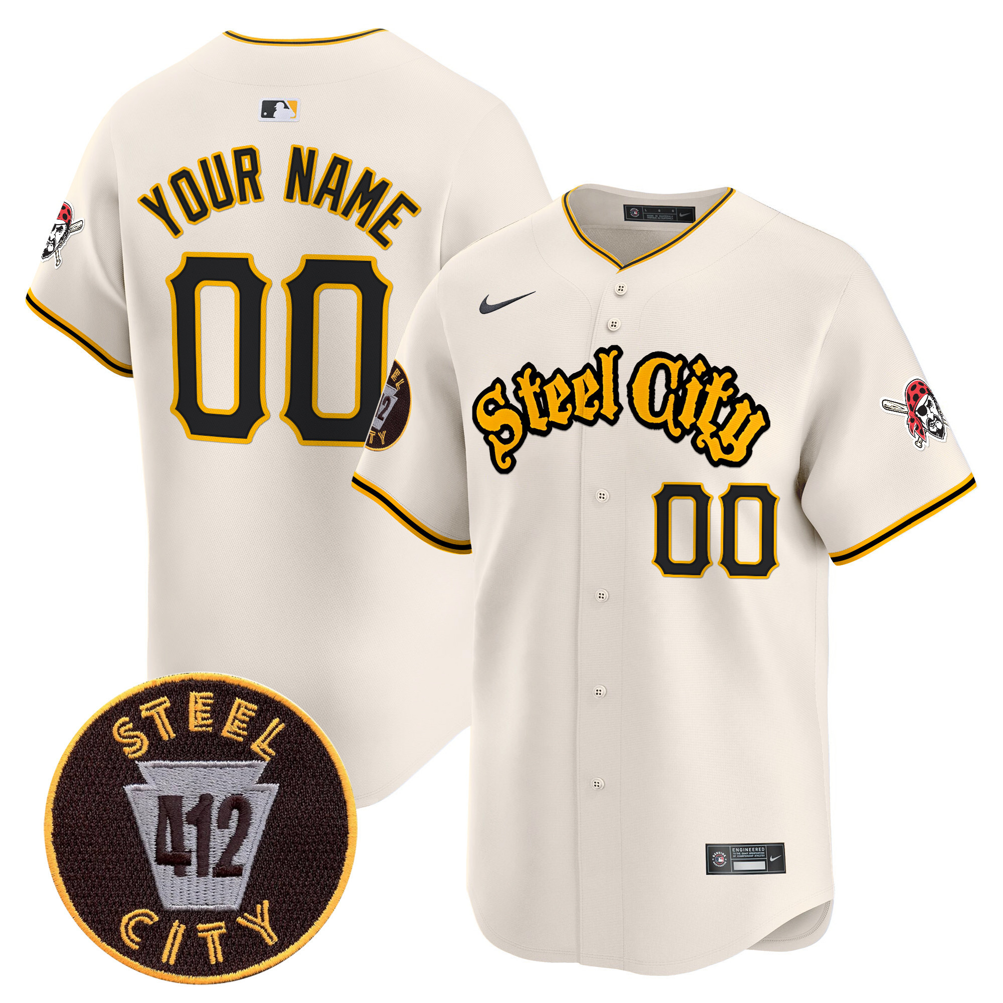 Men Pittsburgh Pirates 412 Patch Vapor Premier Limited Custom Cream Jersey V5 - All Stitched