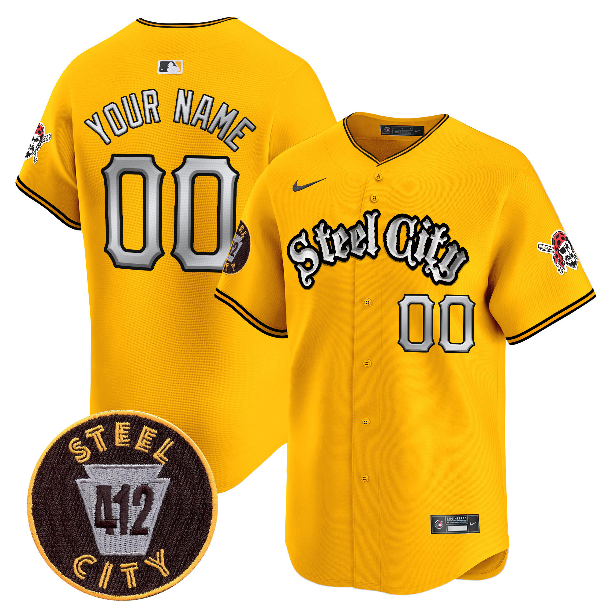 Men Pittsburgh Pirates 412 Patch Vapor Premier Limited Custom Gold Jersey V2 - All Stitched
