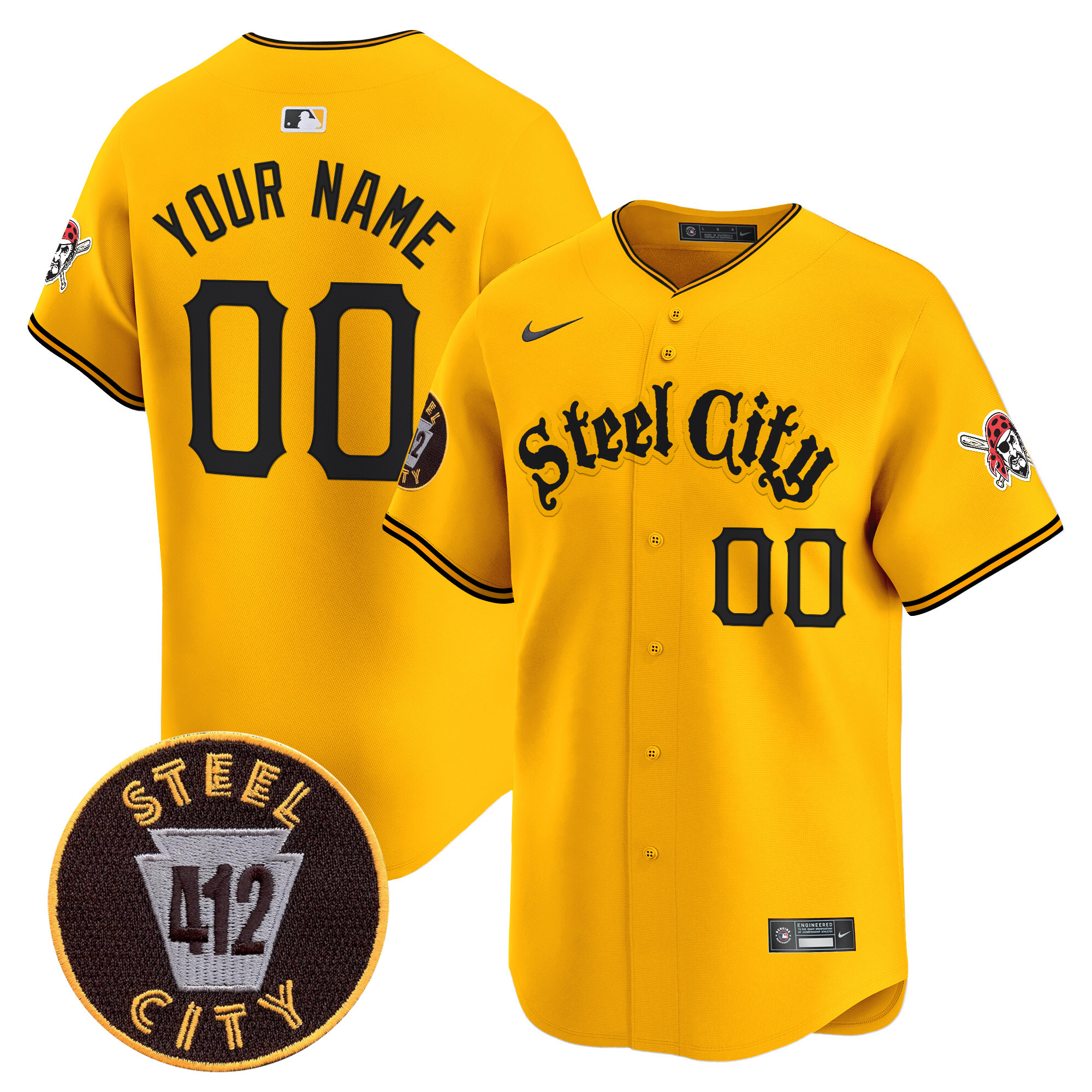 Men Pittsburgh Pirates 412 Patch Vapor Premier Limited Custom Gold Jersey V5 - All Stitched