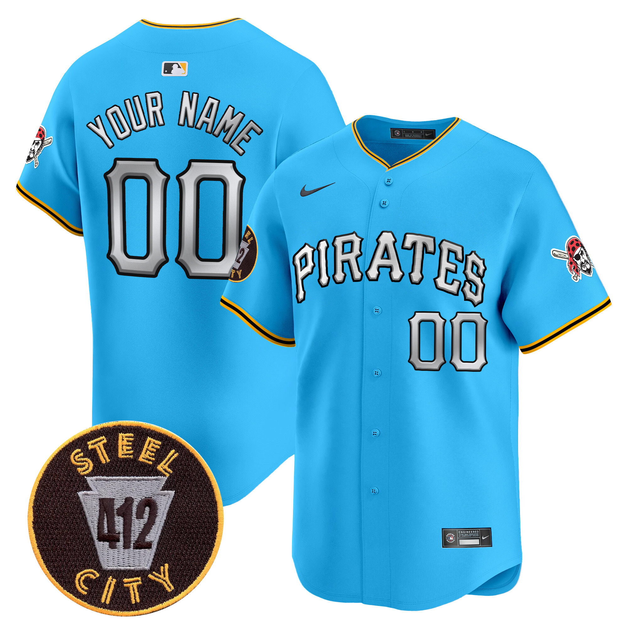 Men Pittsburgh Pirates 412 Patch Vapor Premier Limited Custom Light Blue Jersey V6 - All Stitched