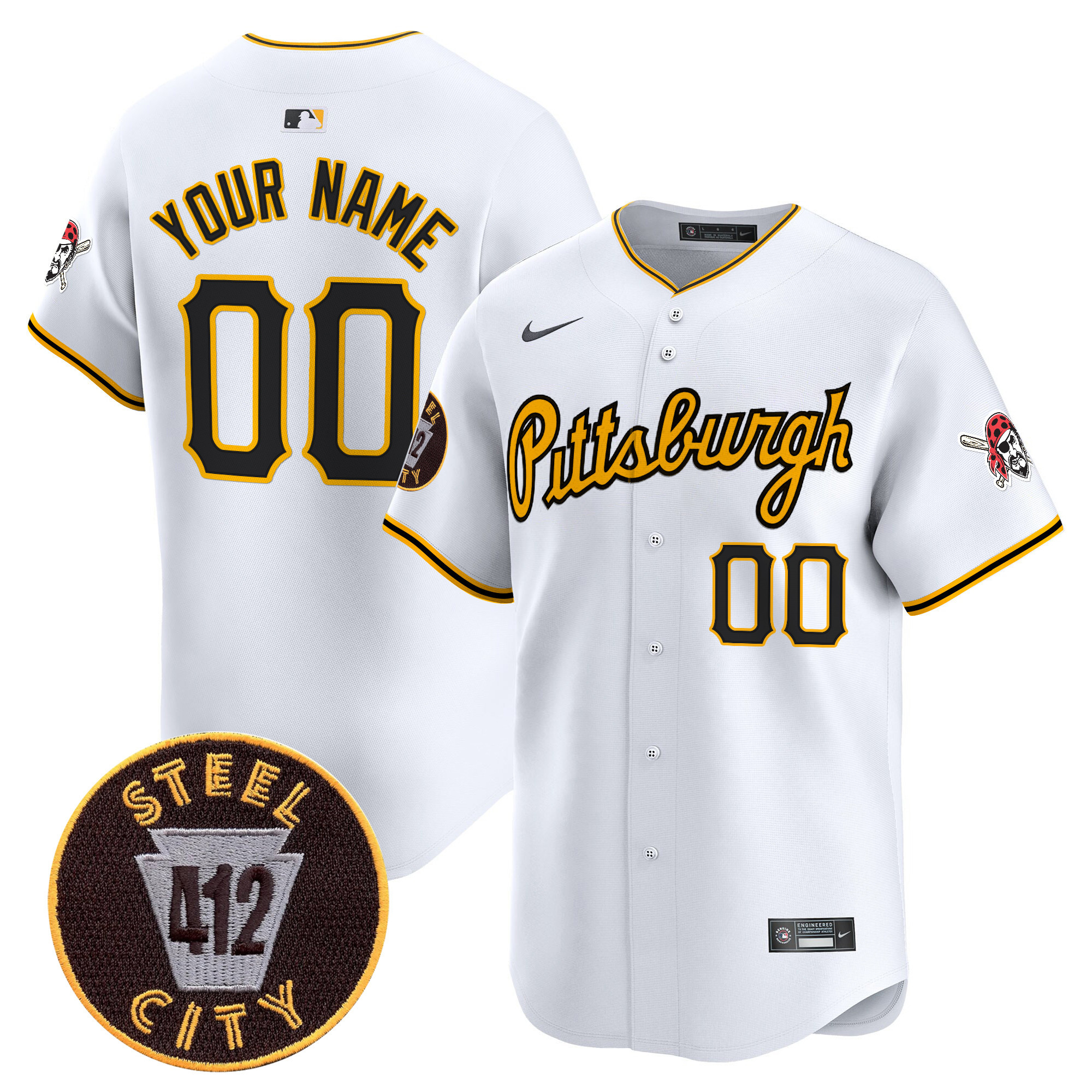 Men Pittsburgh Pirates 412 Patch Vapor Premier Limited Custom White Jersey V4 - All Stitched