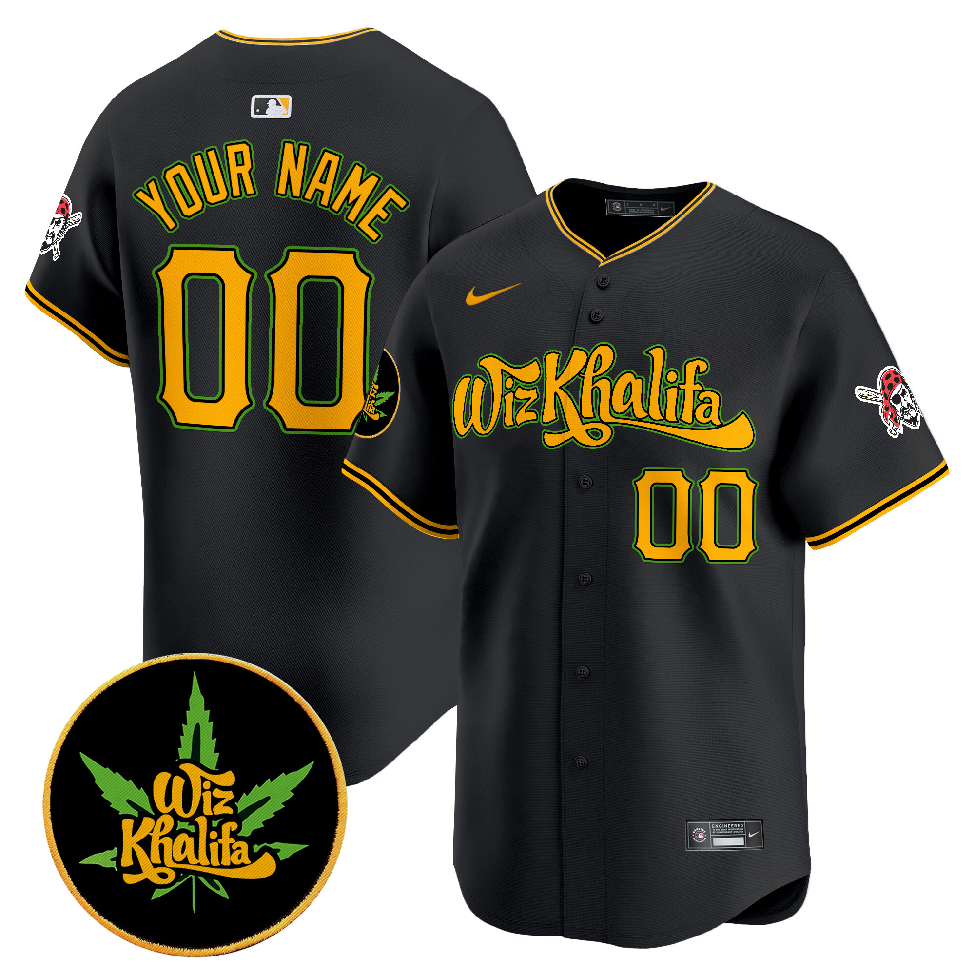 Men Pittsburgh Pirates Wiz Khalifa Vapor Premier Limited Custom Black Jersey - All Stitched