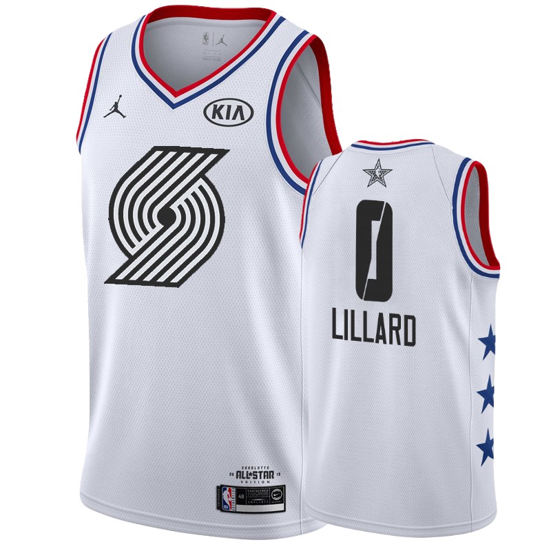Men Portland Trail Blazers #0 Damian Lillard 2019 All-Star Game Finished Jersey - White