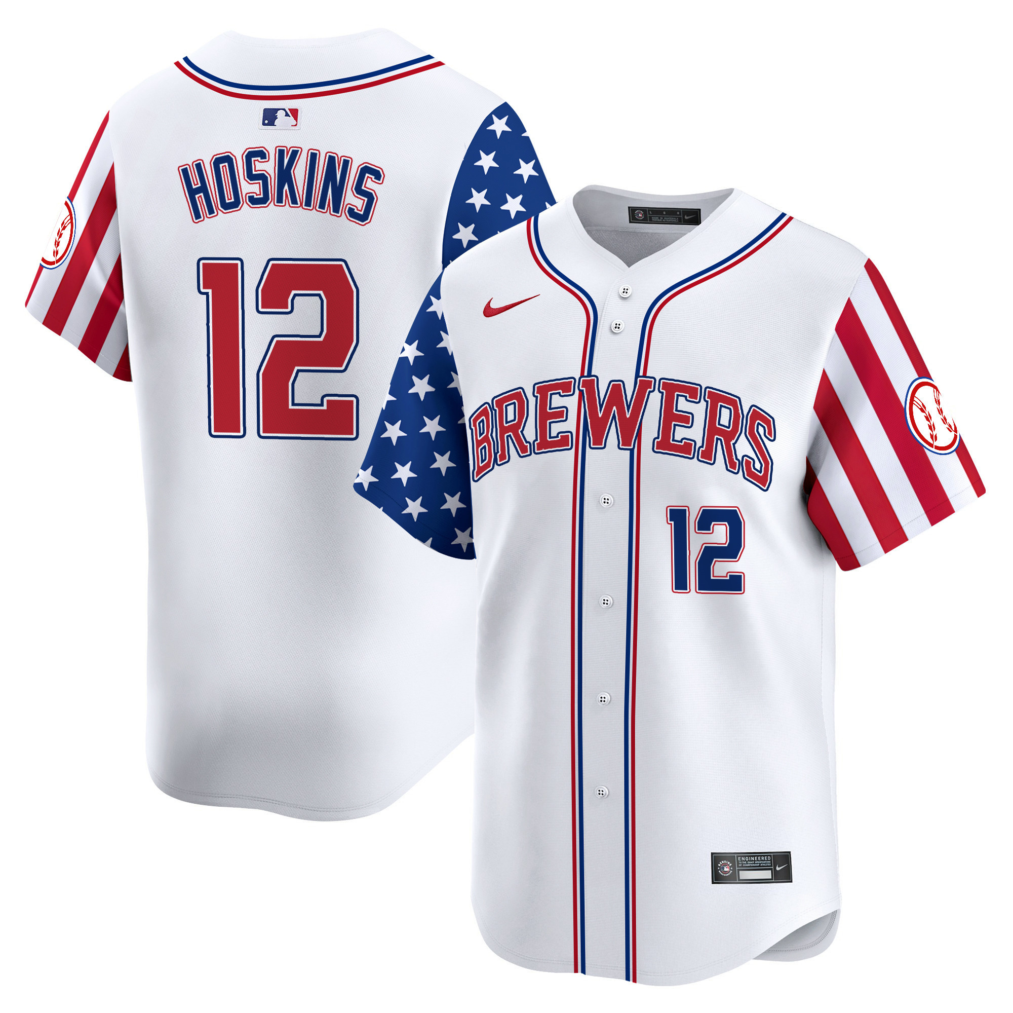 Men Rhys Hoskins Milwaukee Brewers 2024 Independence Day Vapor Premier Limited Jersey - All Stitched