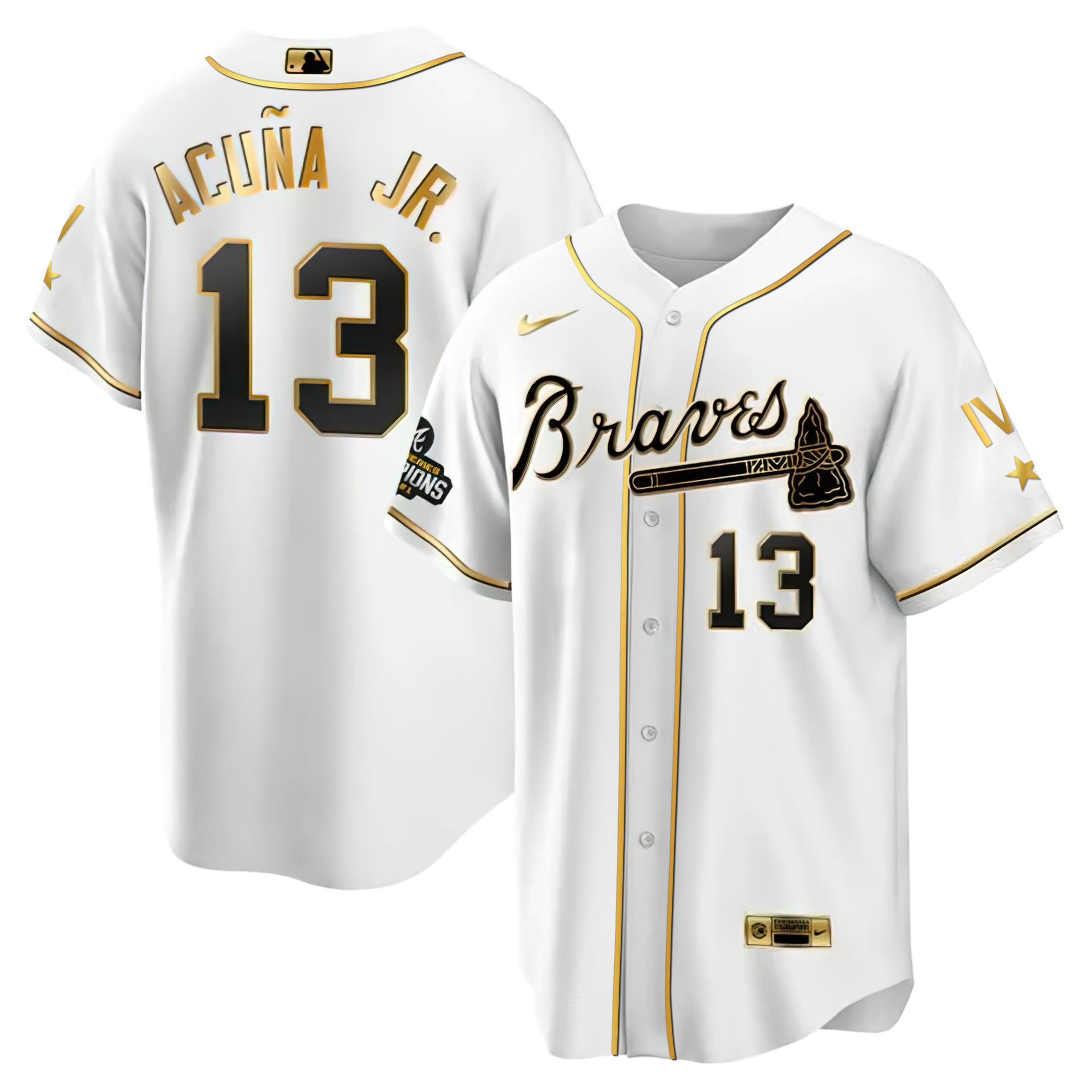 Men Ronald AcuÒa Jr. Atlanta Braves 4x World Series White Gold Jersey Collection - All Stitched