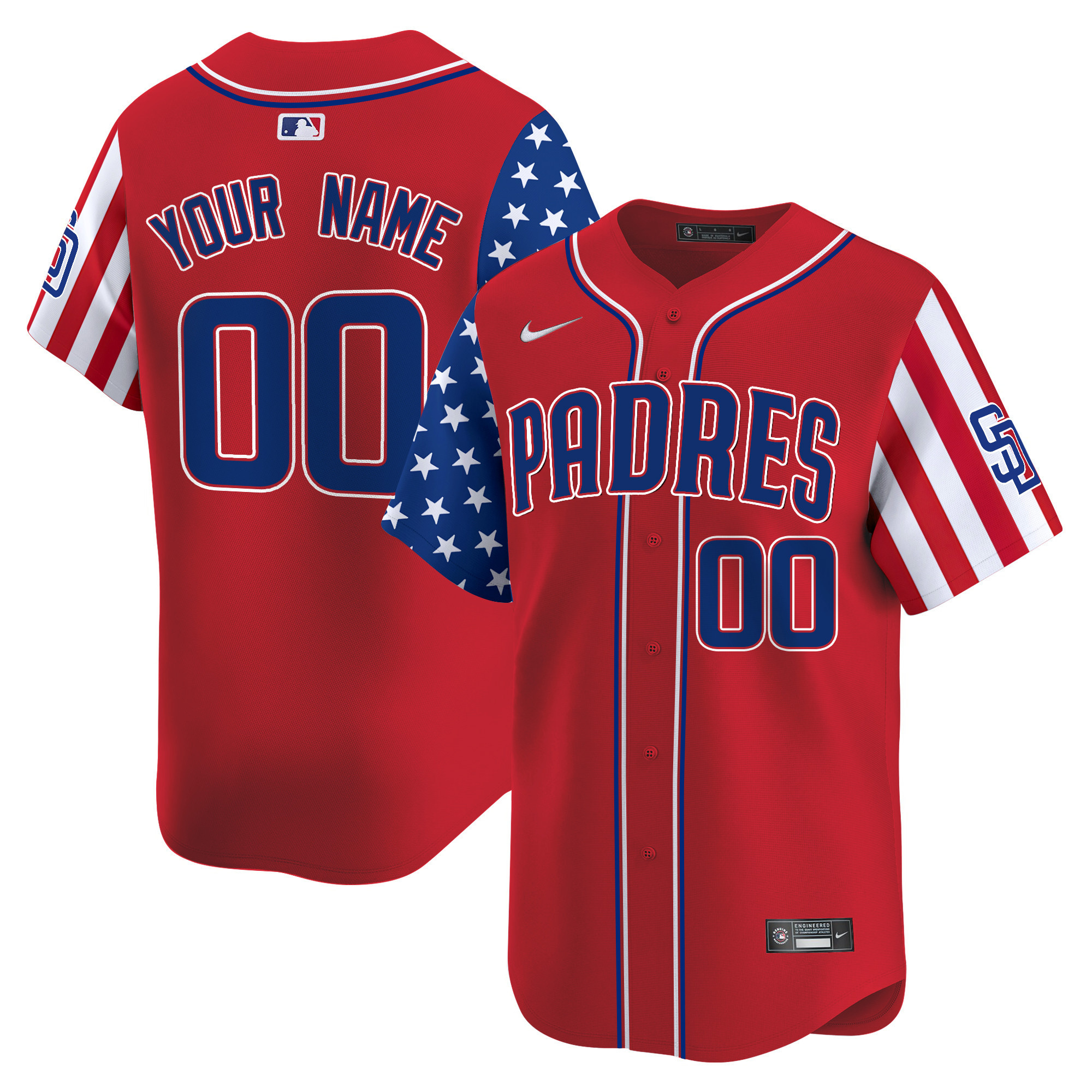 Men San Diego Padres 2024 Independence Day Vapor Premier Limited Custom Red Jersey - All Stitched