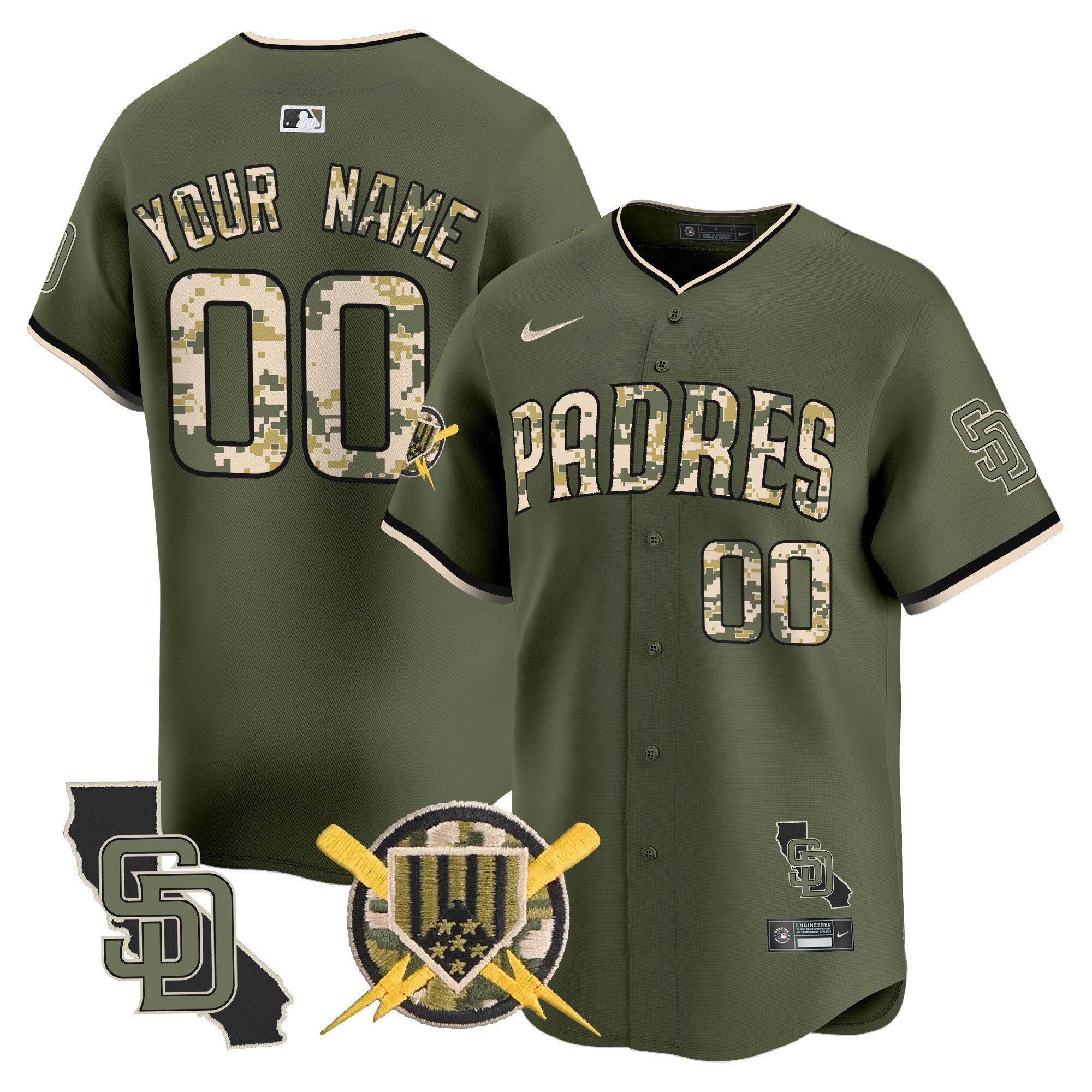 Men San Diego Padres Armed Forces Day Vapor Premier Limited Custom Green Jersey - All Stitched