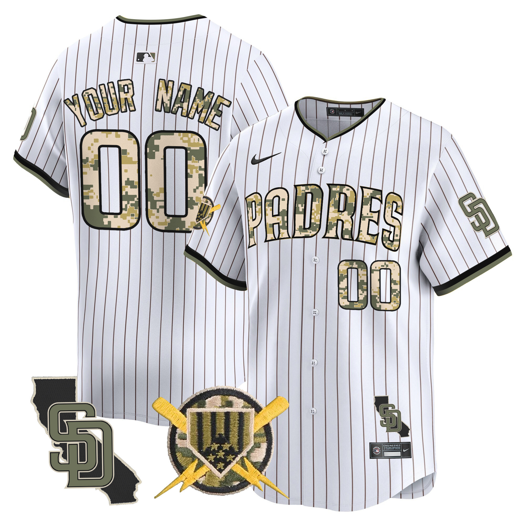 Men San Diego Padres Armed Forces Day Vapor Premier Limited Custom Pinstripe Jersey - All Stitched