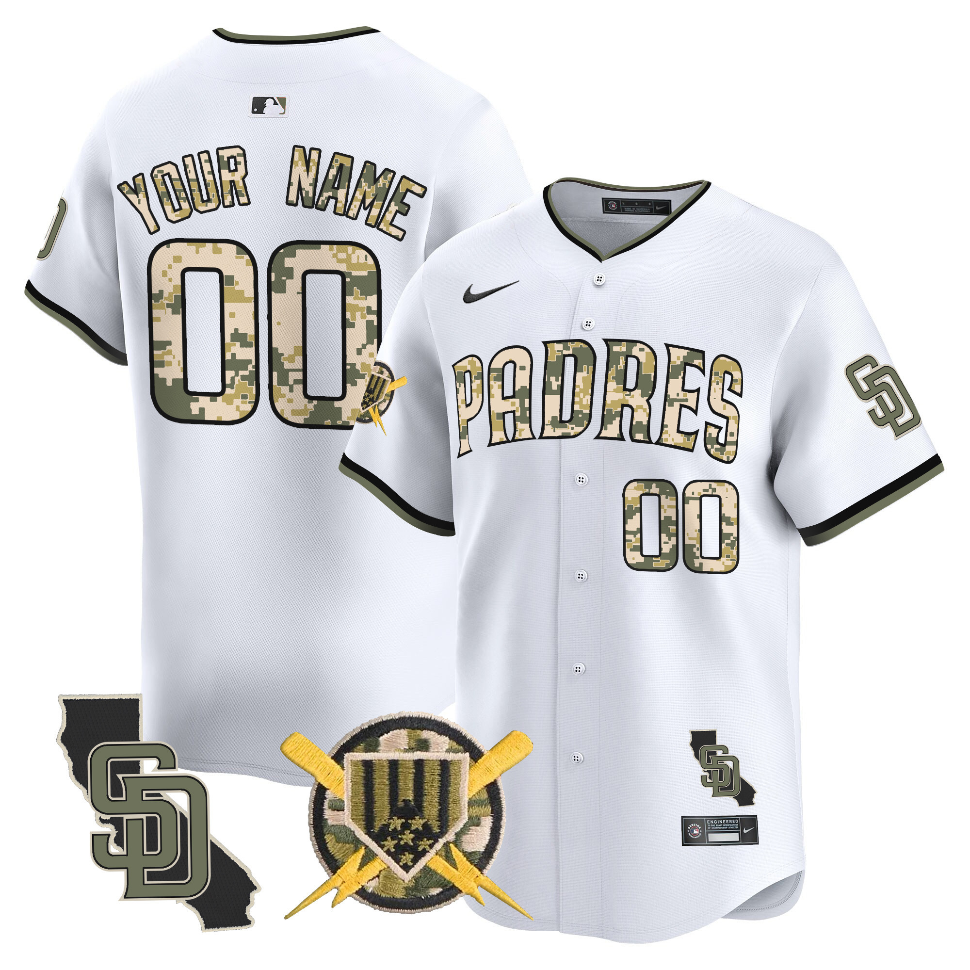 Men San Diego Padres Armed Forces Day Vapor Premier Limited Custom White Jersey - All Stitched