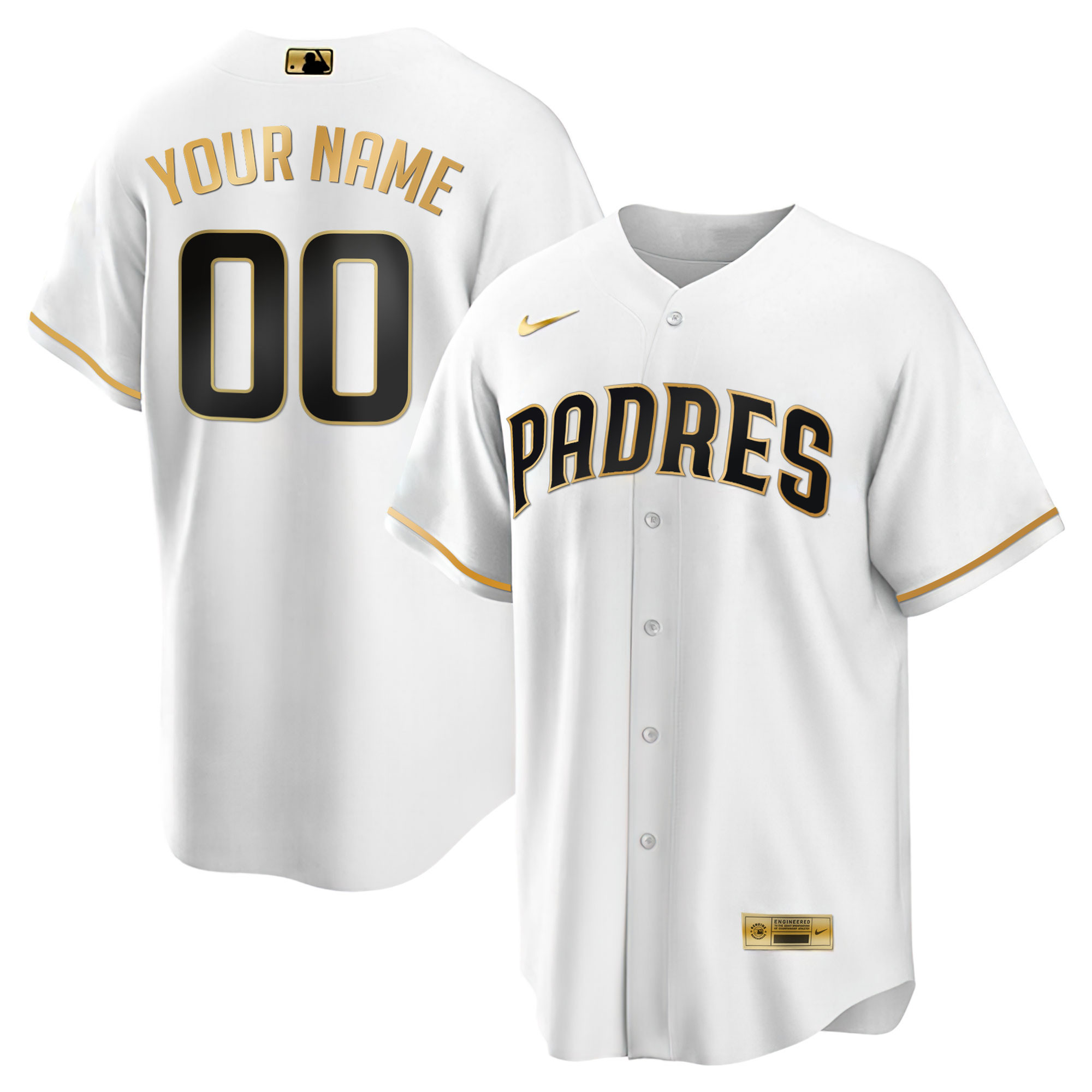 Men San Diego Padres Black Gold & White Gold Custom Cool White Gold Jersey - All Stitched