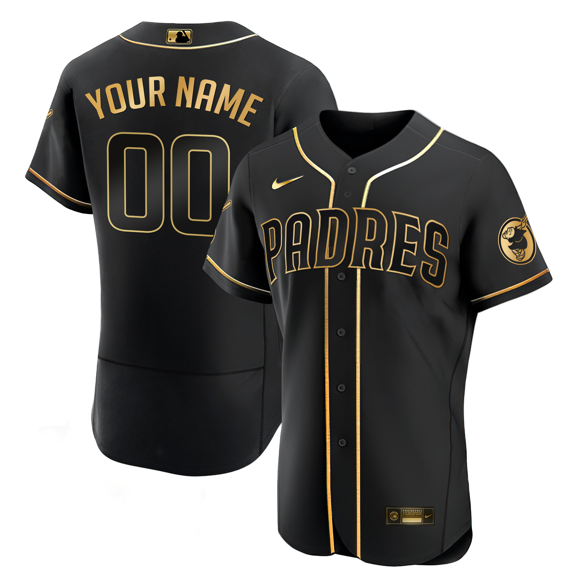 Men San Diego Padres Black Gold & White Gold Custom Flex Black Gold Jersey - All Stitched