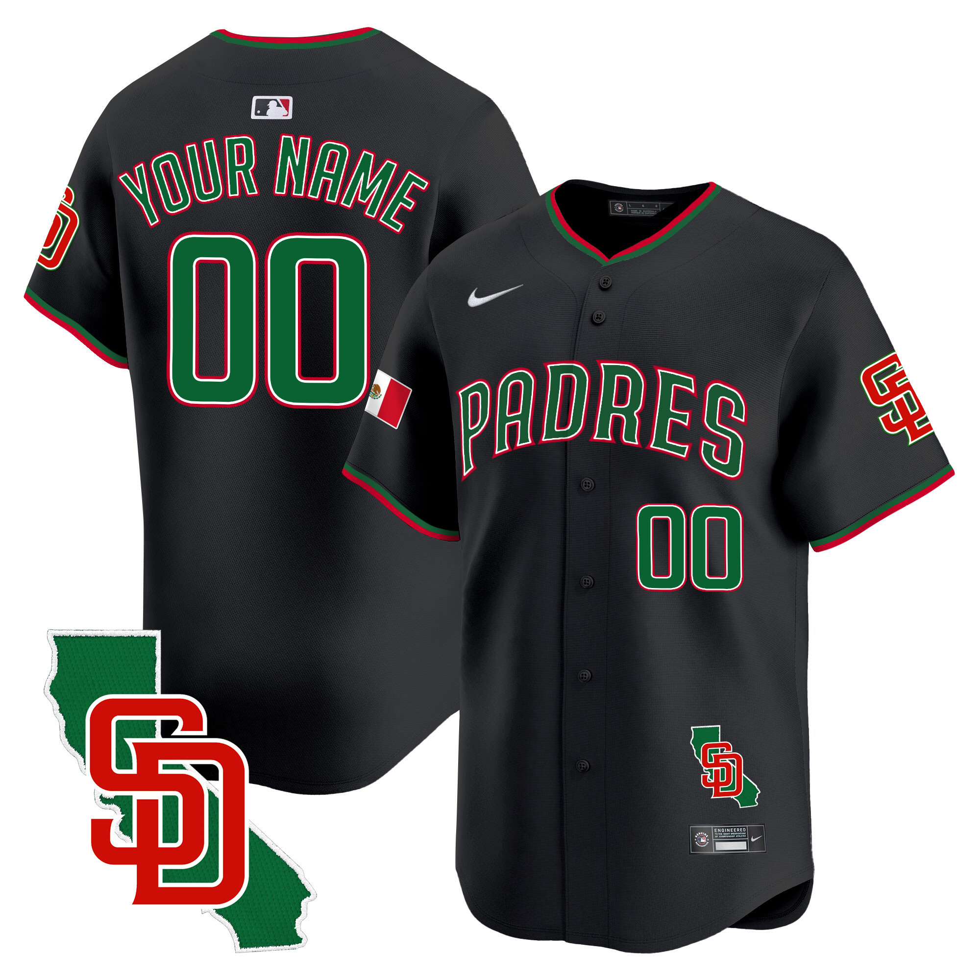 Men San Diego Padres Mexico California Patch Vapor Premier Limited Custom Black Jersey V5 ñ All Stitched