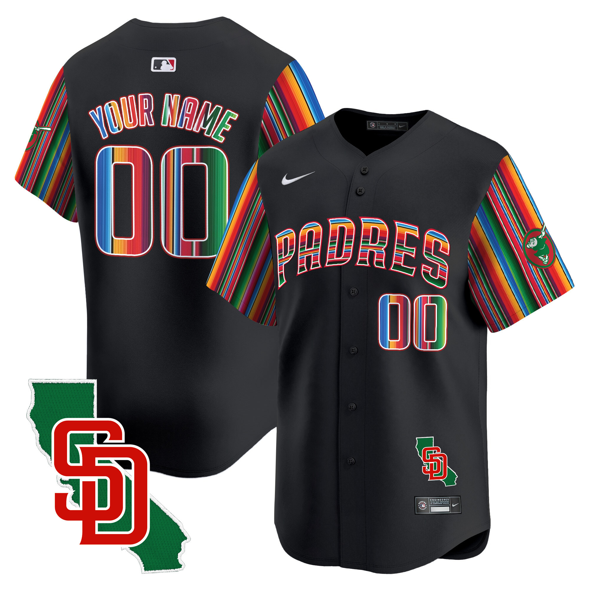 Men San Diego Padres Mexico California Patch Vapor Premier Limited Custom Black Jersey V6 ñ All Stitched