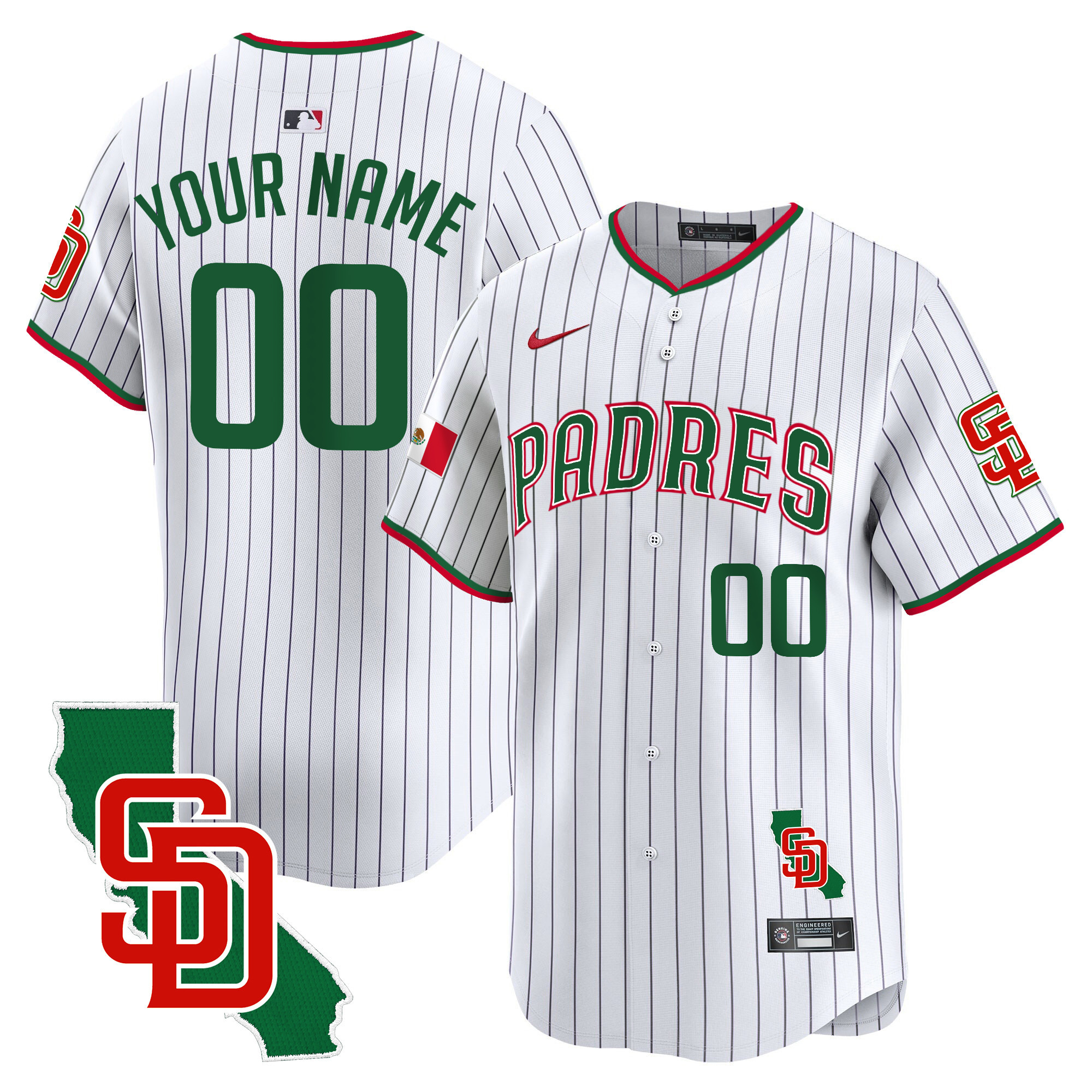 Men San Diego Padres Mexico California Patch Vapor Premier Limited Custom Pinstripe Jersey V5 ñ All Stitched