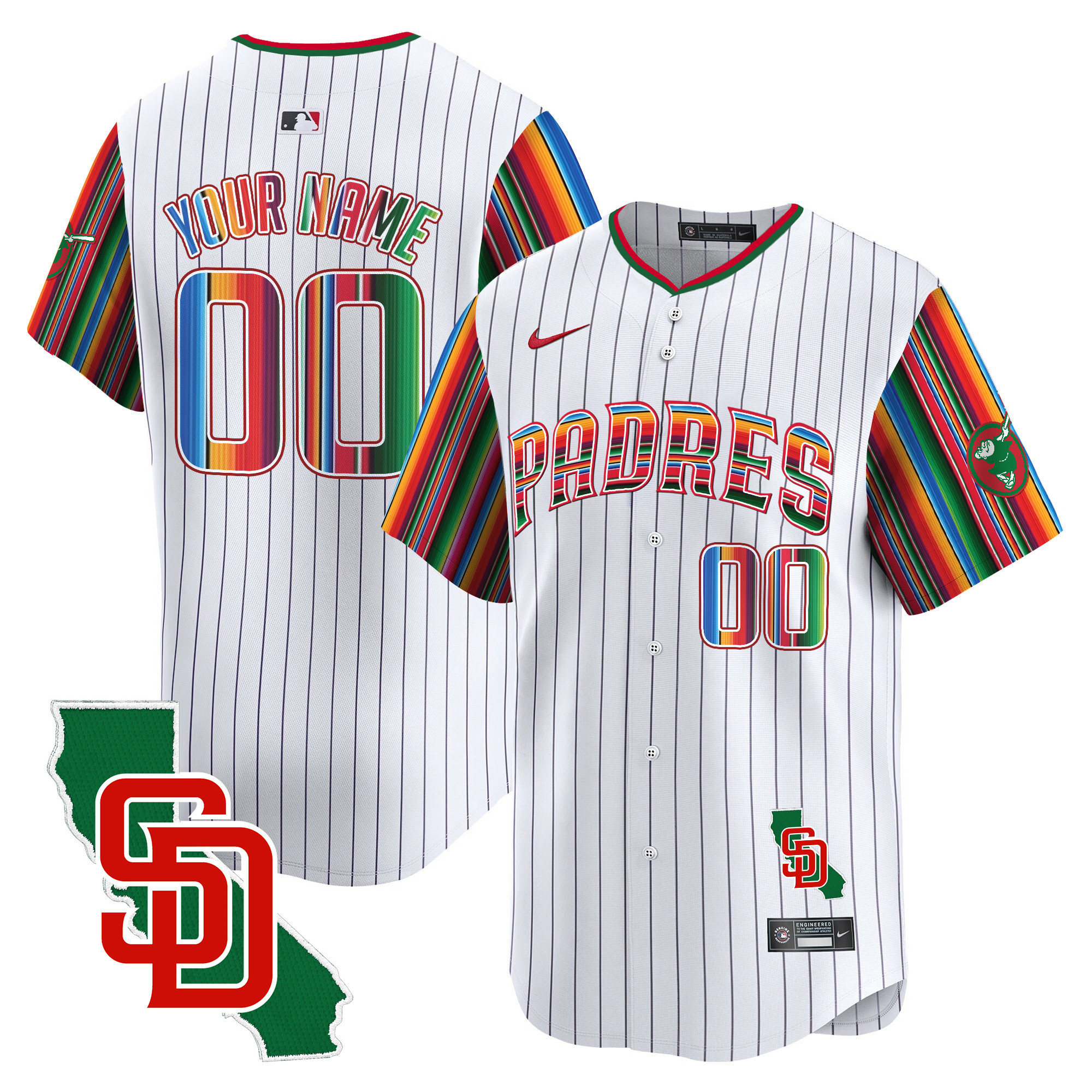 Men San Diego Padres Mexico California Patch Vapor Premier Limited Custom Pinstripe Jersey V6 ñ All Stitched