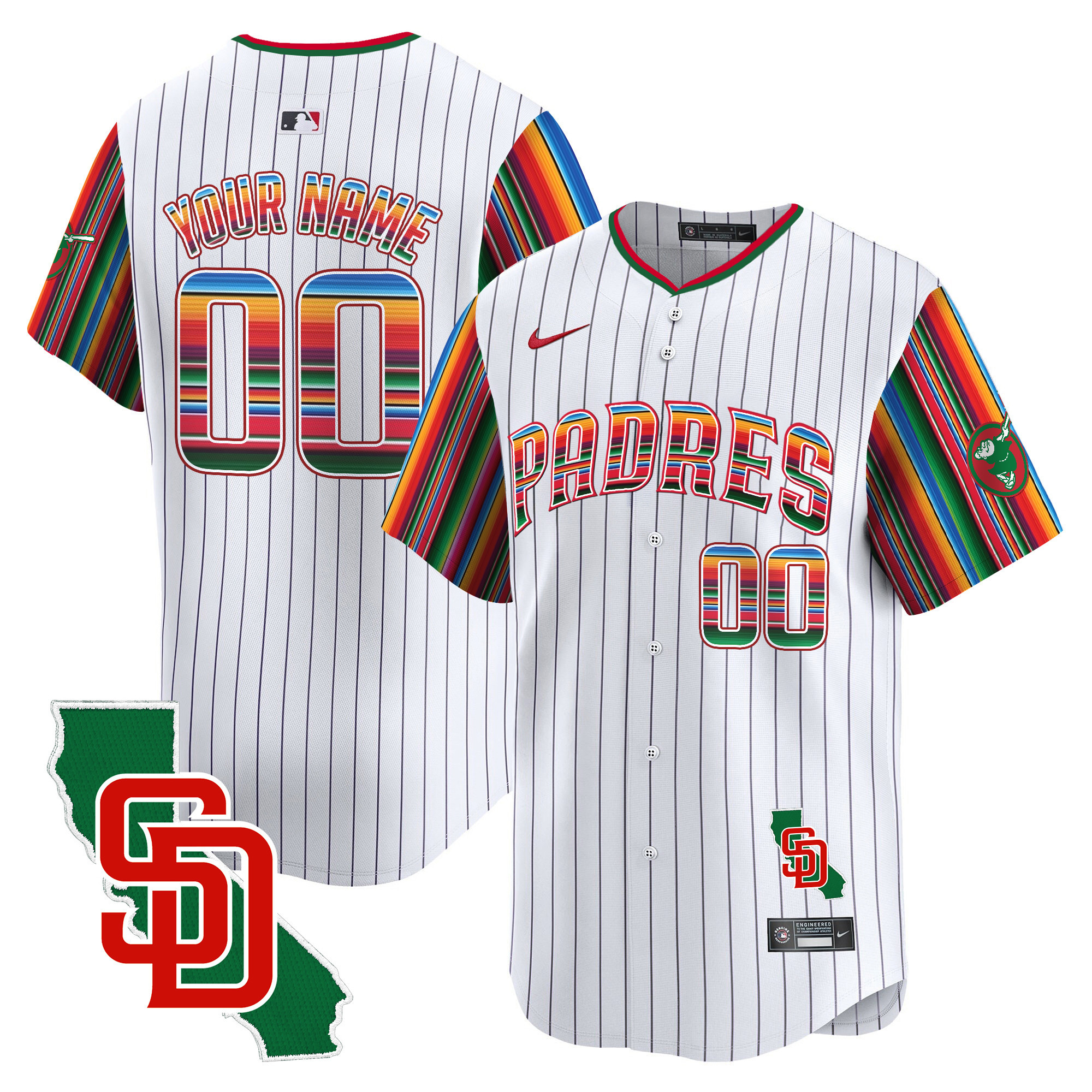 Men San Diego Padres Mexico California Patch Vapor Premier Limited Custom Pinstripe Jersey V6 ñ All Stitched