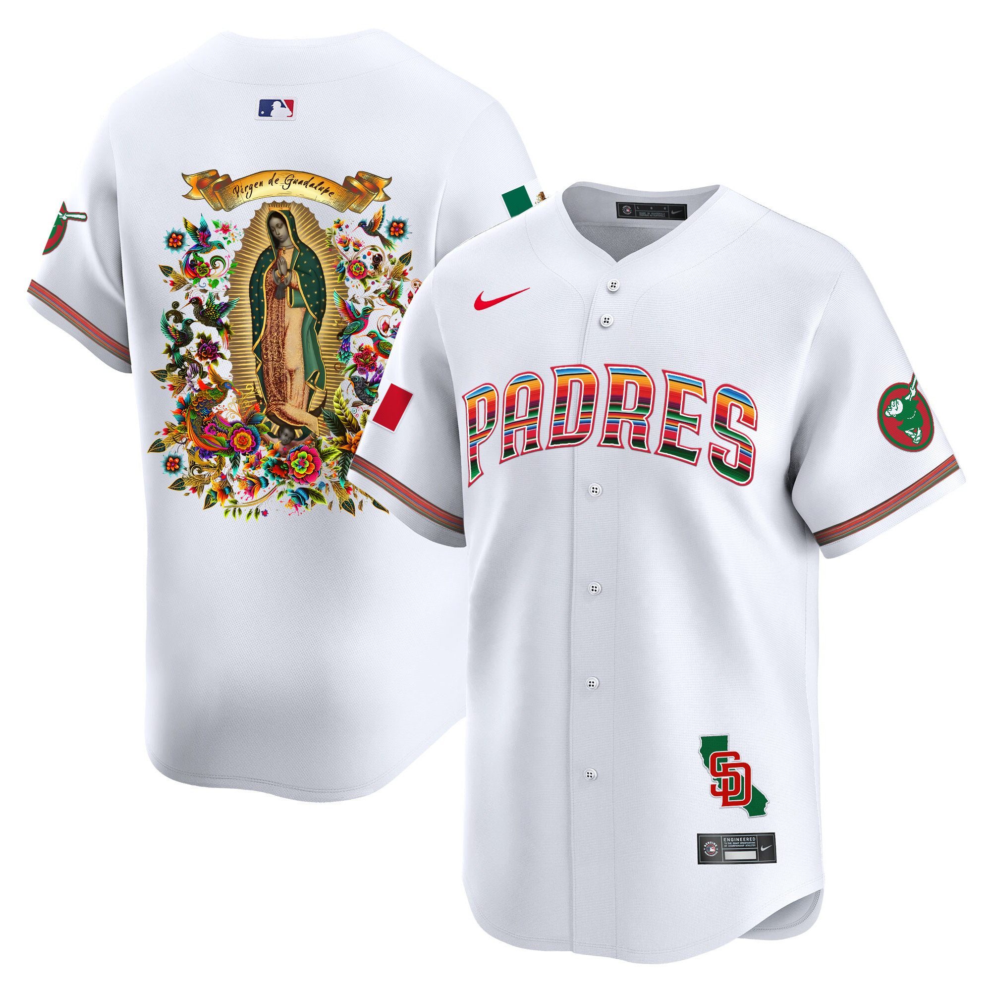 Men San Diego Padres Mexico Guadalupe Vapor Premier Limited White Jersey - Printed