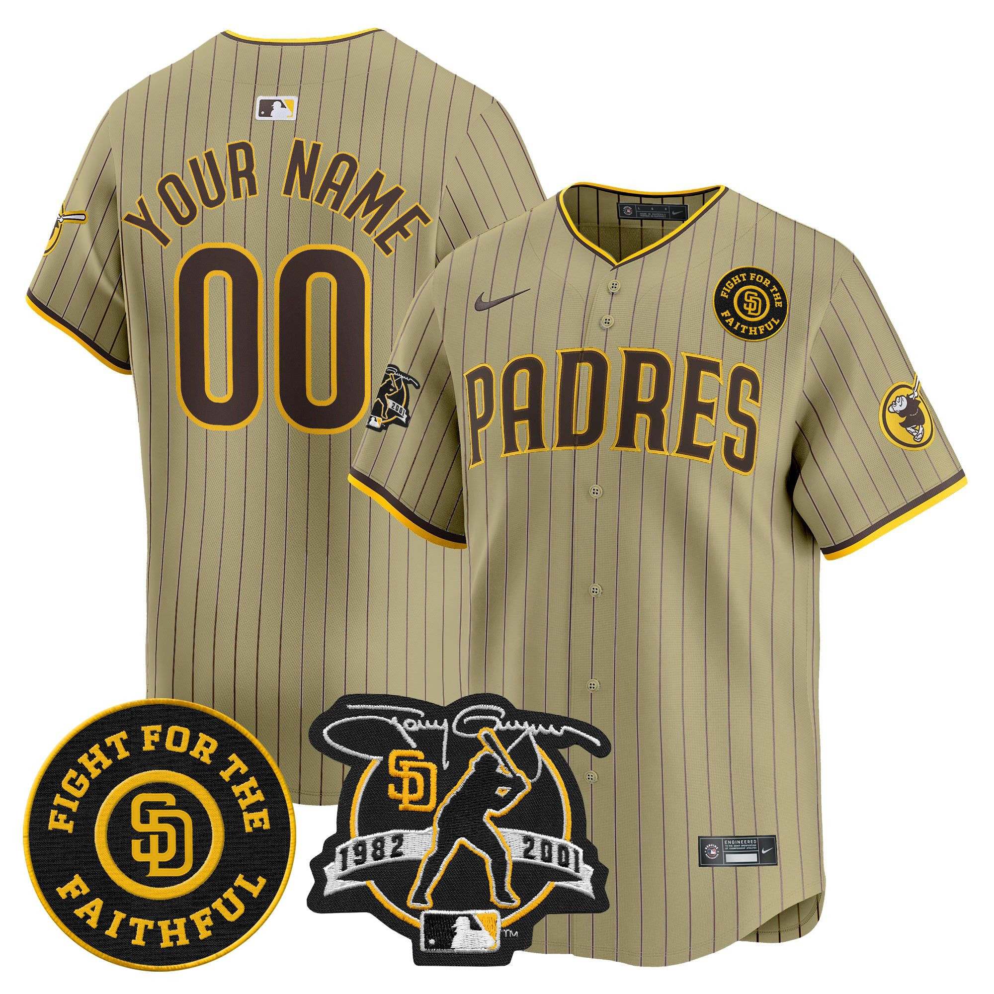 Men San Diego Padres Tony Gwynn & Faithful Patch Vapor Premier Limited Custom Tan Jersey ñ All Stitched
