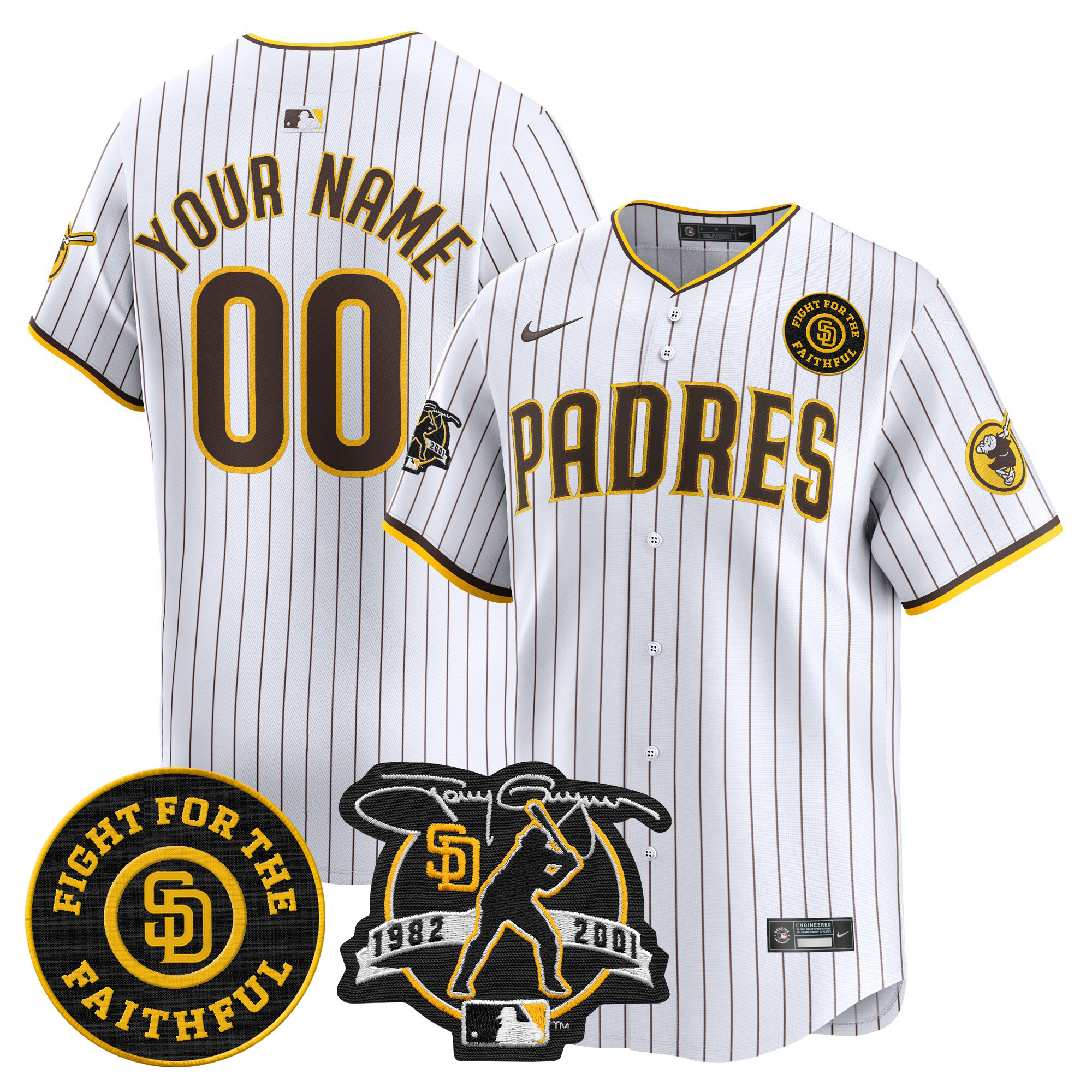 Men San Diego Padres Tony Gwynn & Faithful Patch Vapor Premier Limited Custom White Jersey ñ All Stitched