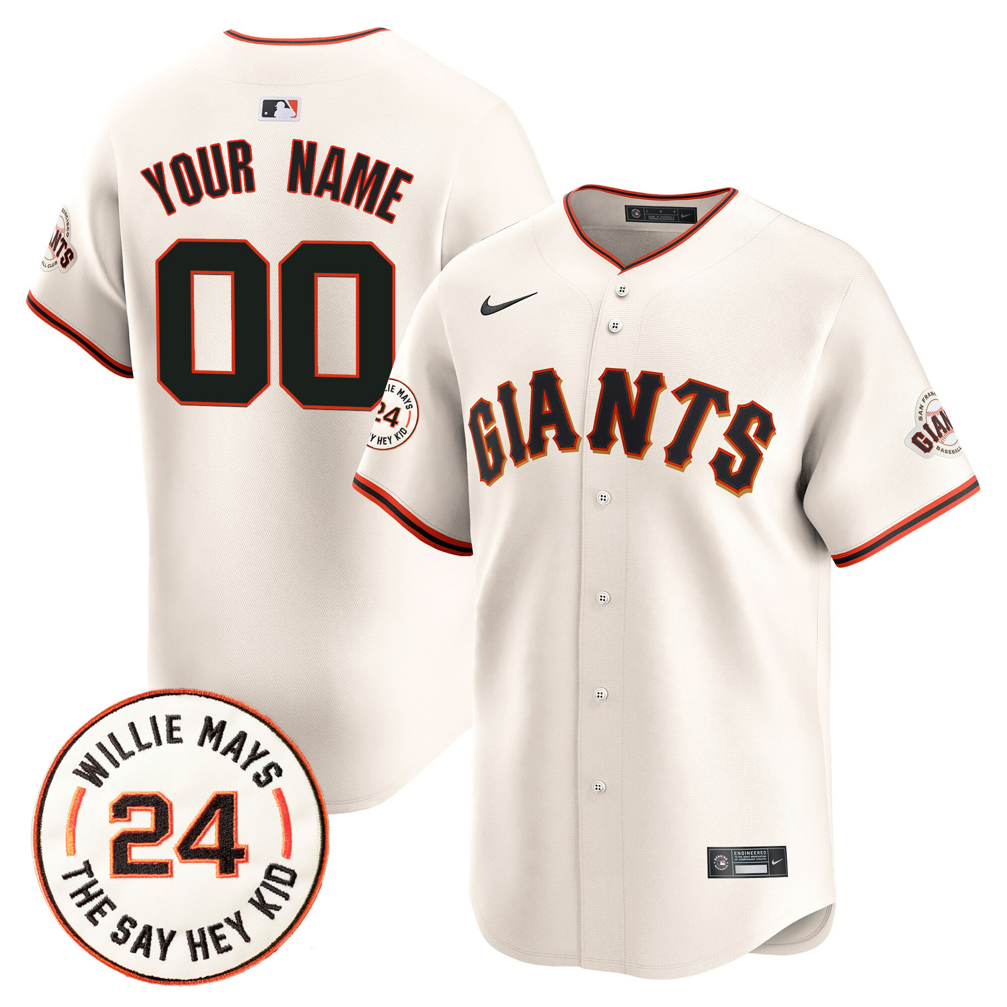 Men San Francisco Giants 2024 Willie Mays Patch Vapor Premier Limited Custom Cream Jersey - All Stitched