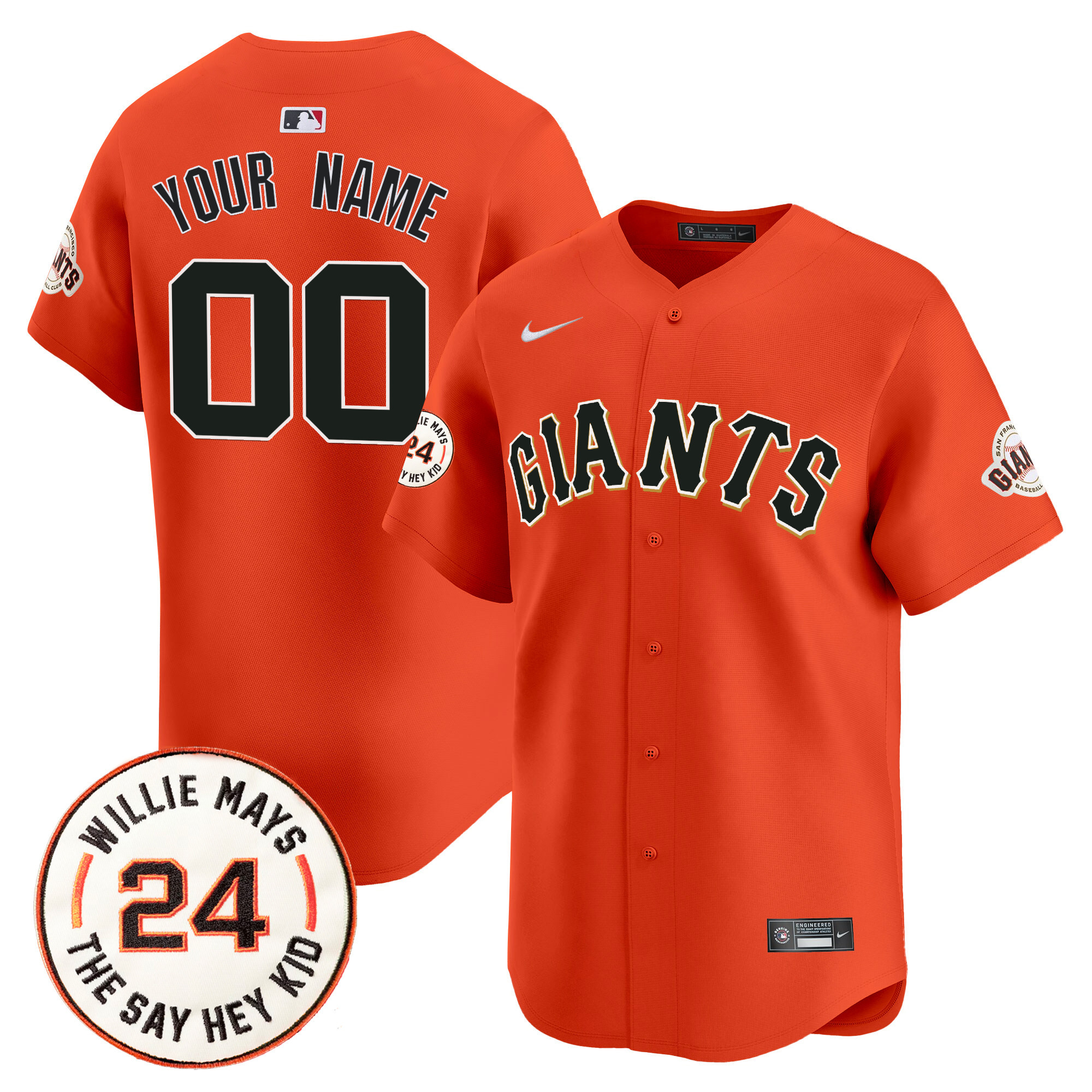 Men San Francisco Giants 2024 Willie Mays Patch Vapor Premier Limited Custom Orange Jersey - All Stitched