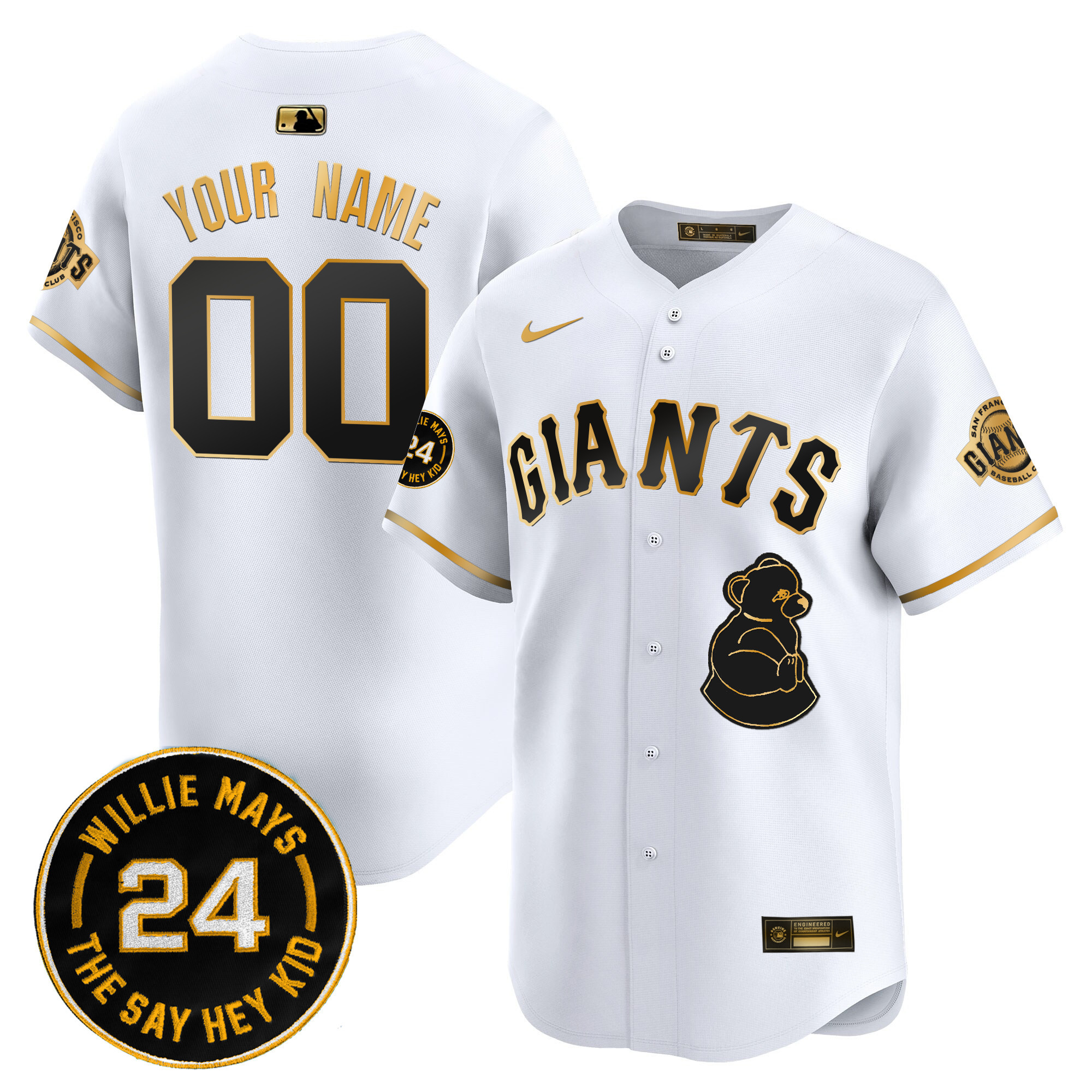 Men San Francisco Giants 2024 Willie Mays Patch Vapor Premier Limited Custom White Gold Jersey V4 - All Stitched