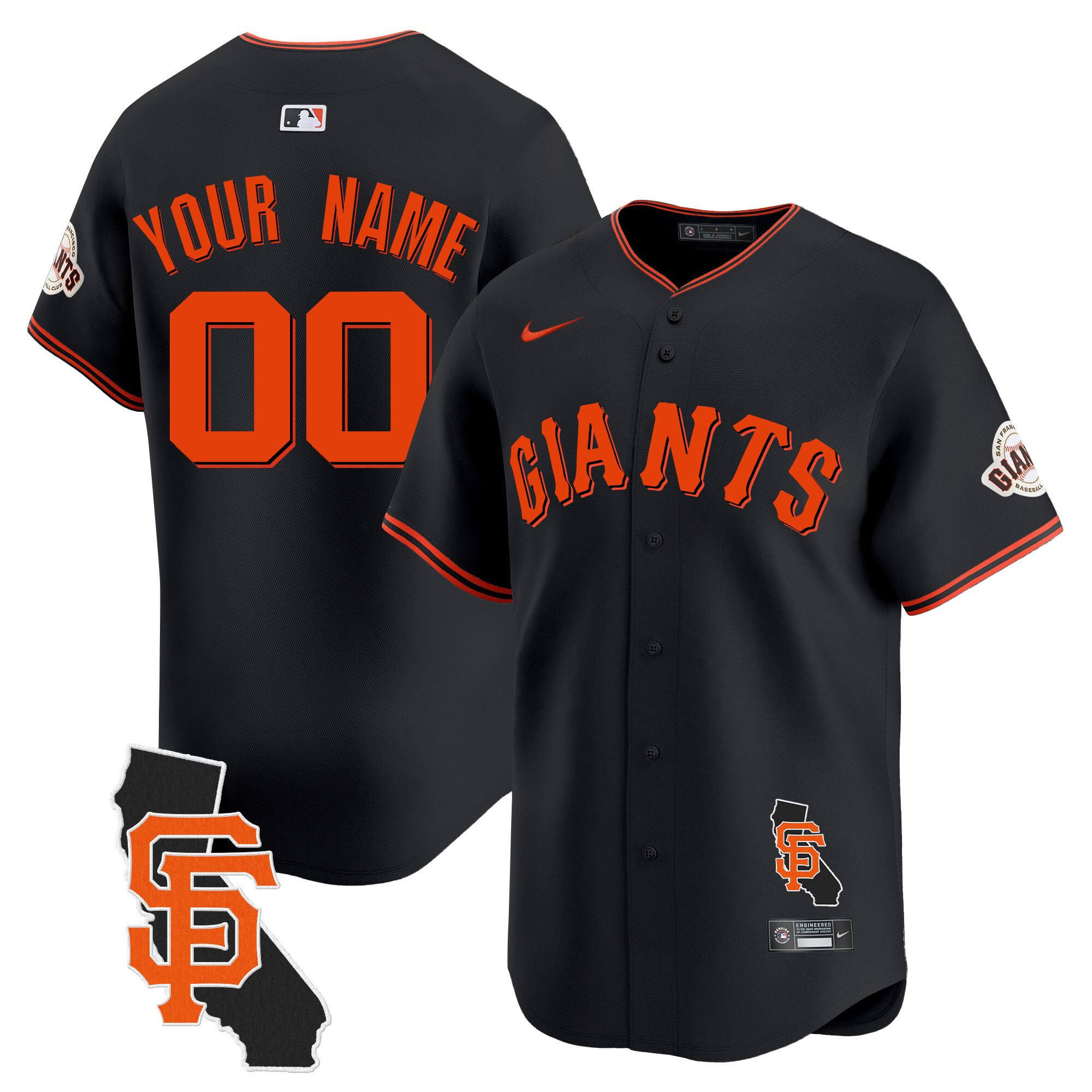 Men San Francisco Giants California Patch Vapor Premier Limited Custom Black Jersey - All Stitched