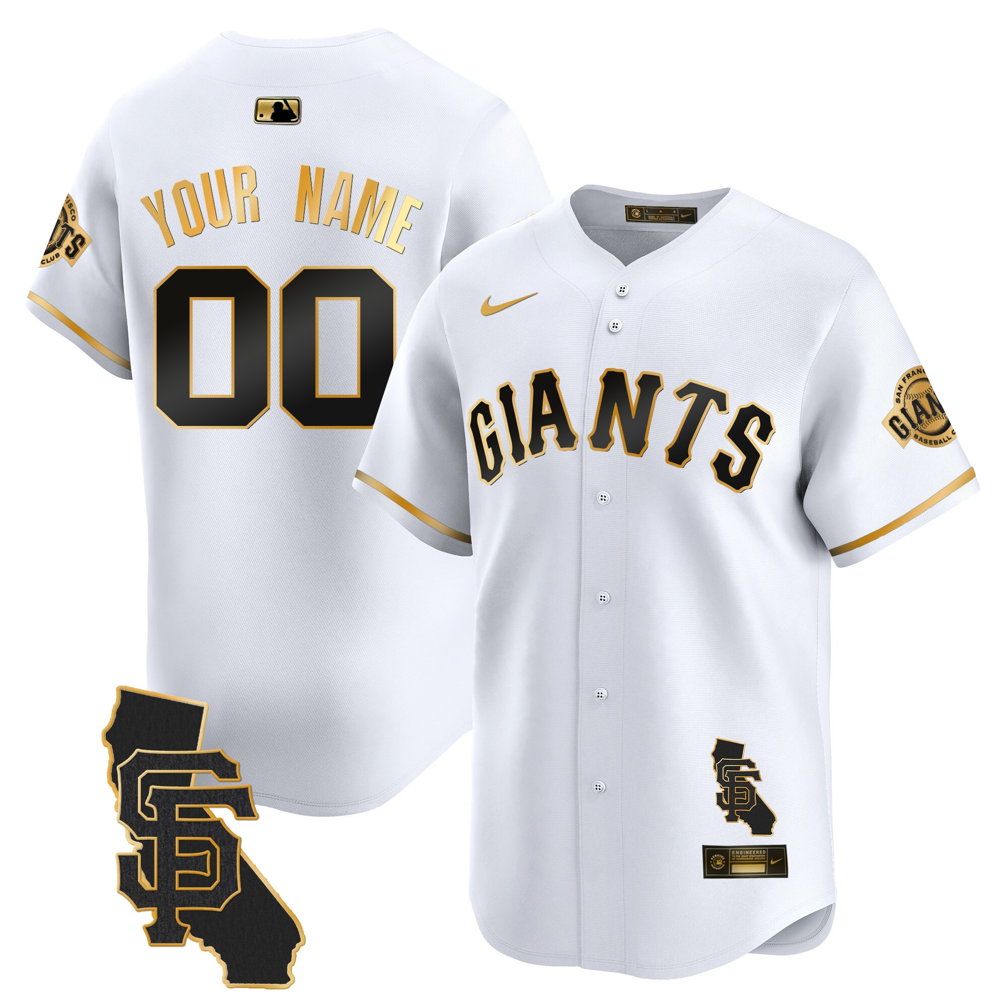 Men San Francisco Giants California Patch Vapor Premier Limited Custom White Gold Jersey - All Stitched