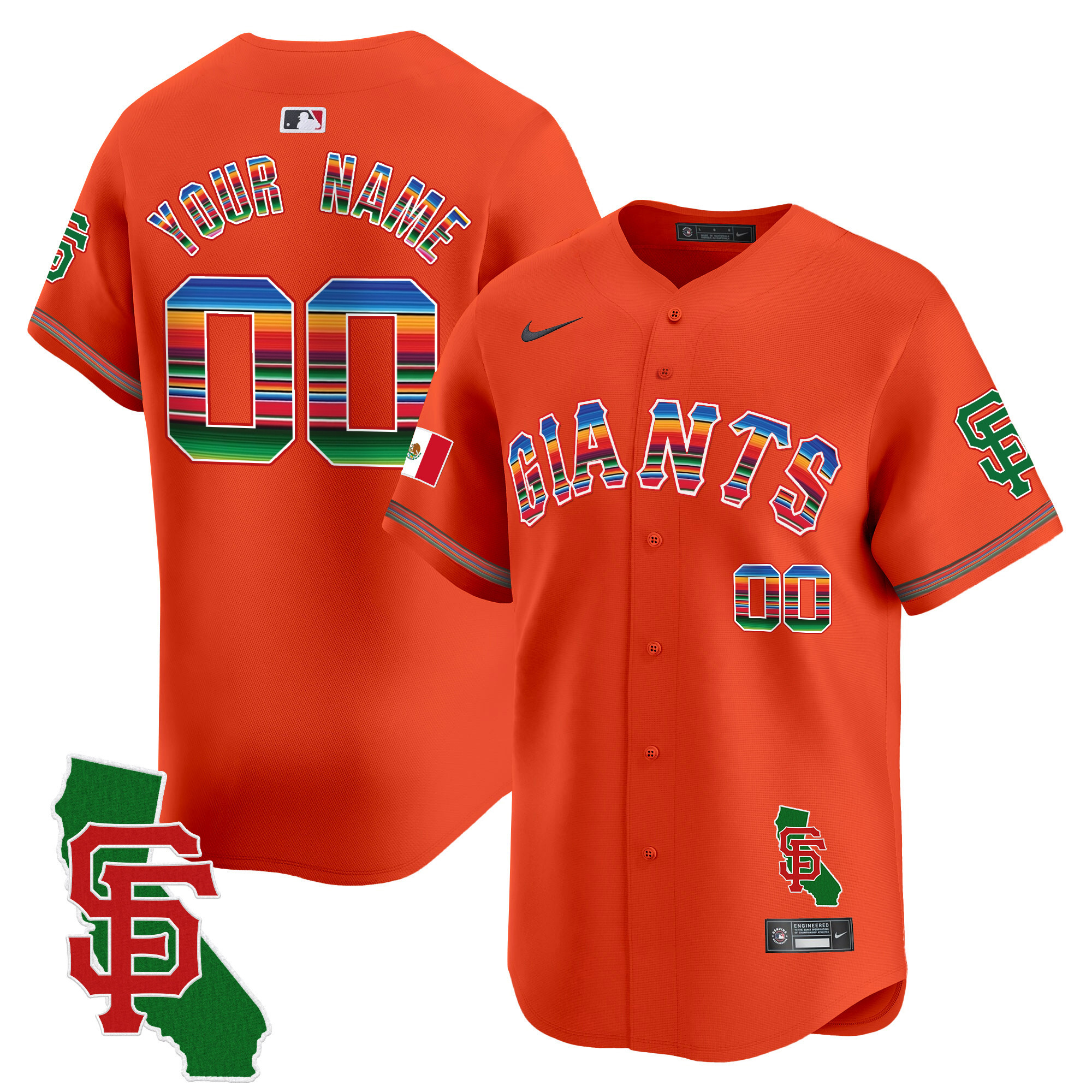 Men San Francisco Giants Mexico California Patch Vapor Premier Limited Custom Orange Jersey - All Stitched