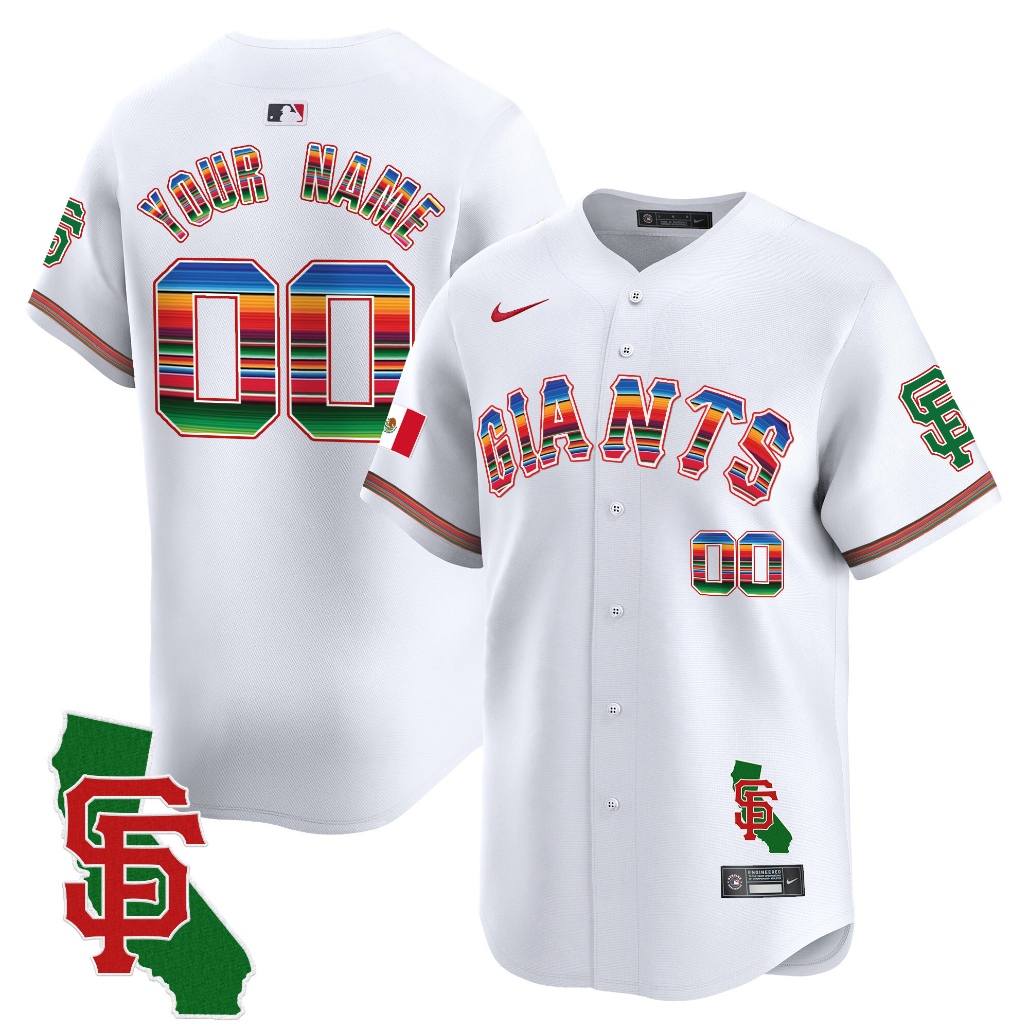 Men San Francisco Giants Mexico California Patch Vapor Premier Limited Custom White Jersey - All Stitched