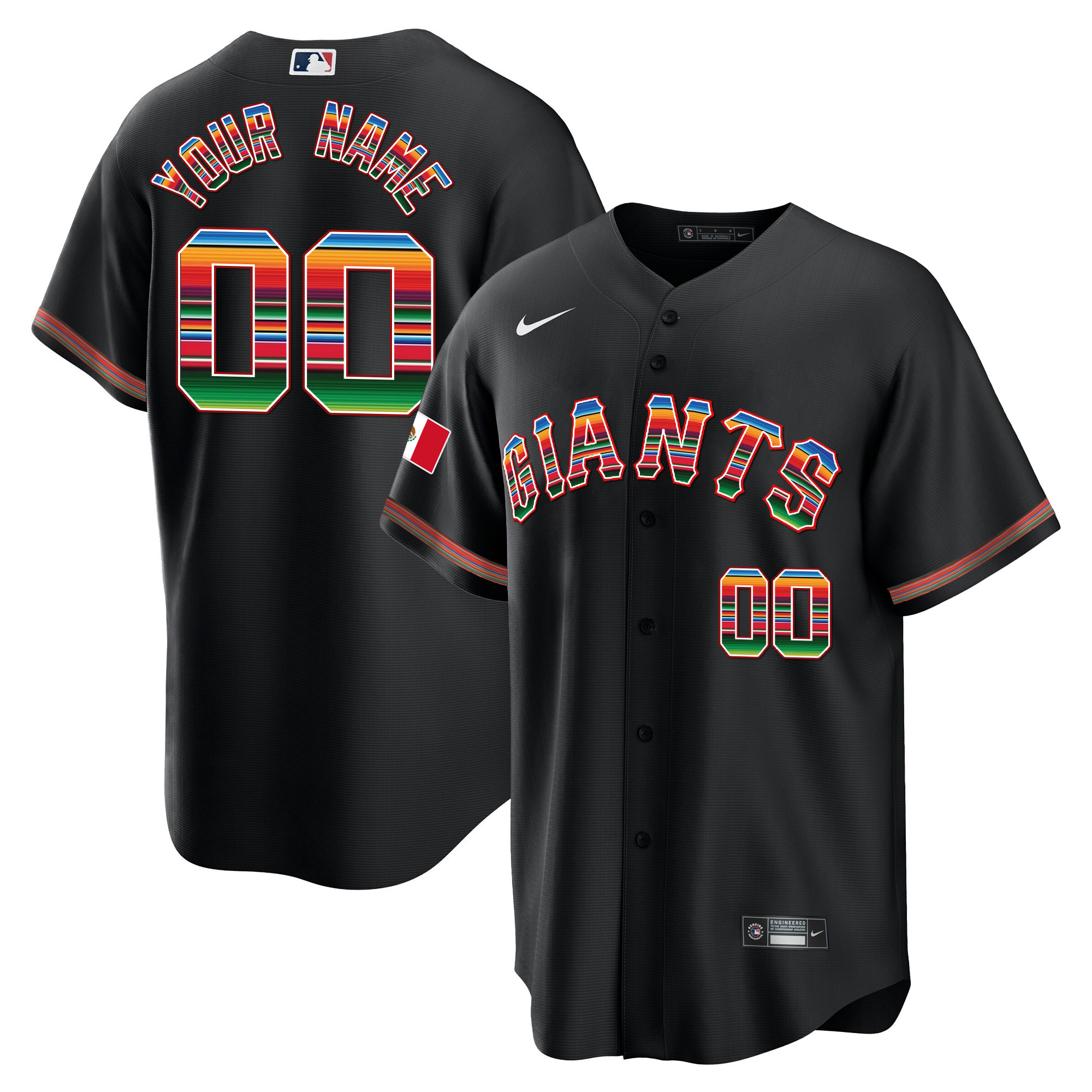 Men San Francisco Giants Mexico Cool Base Limited Custom Black Jersey - All Stitched