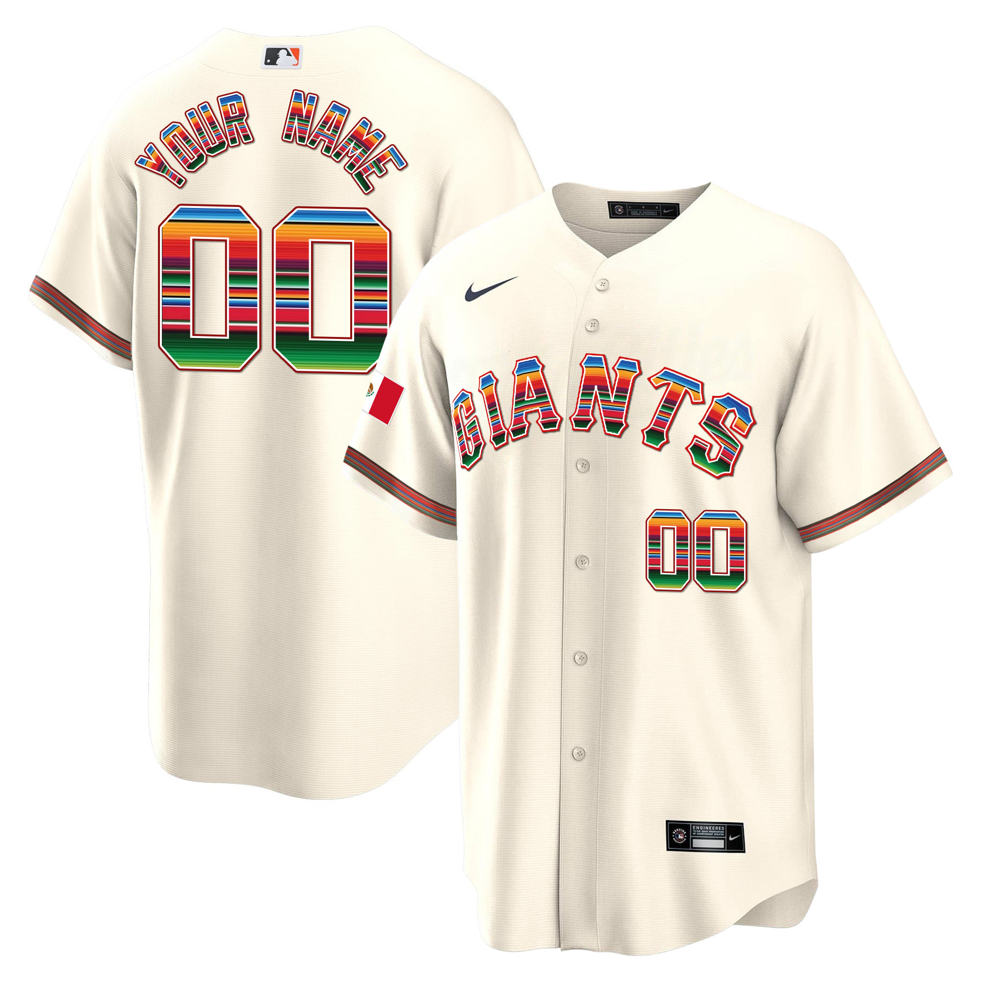 Men San Francisco Giants Mexico Cool Base Limited Custom Cream Jersey - All Stitched