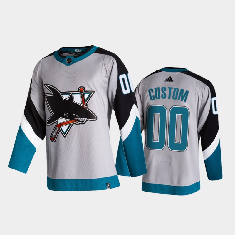 Men San Jose Sharks Custom #00 Reverse Retro 2020-21 Grey Special Edition Jersey
