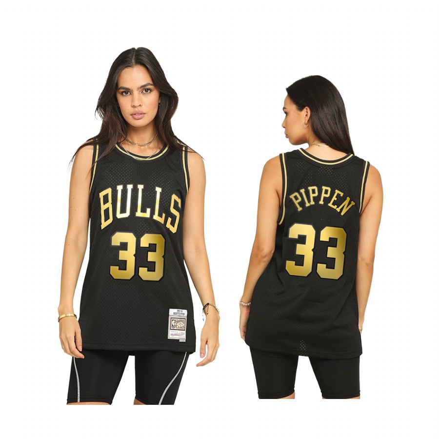 Men Scottie Pippen Chicago Bulls Throwback Black Jersey Golden Limited Allocation